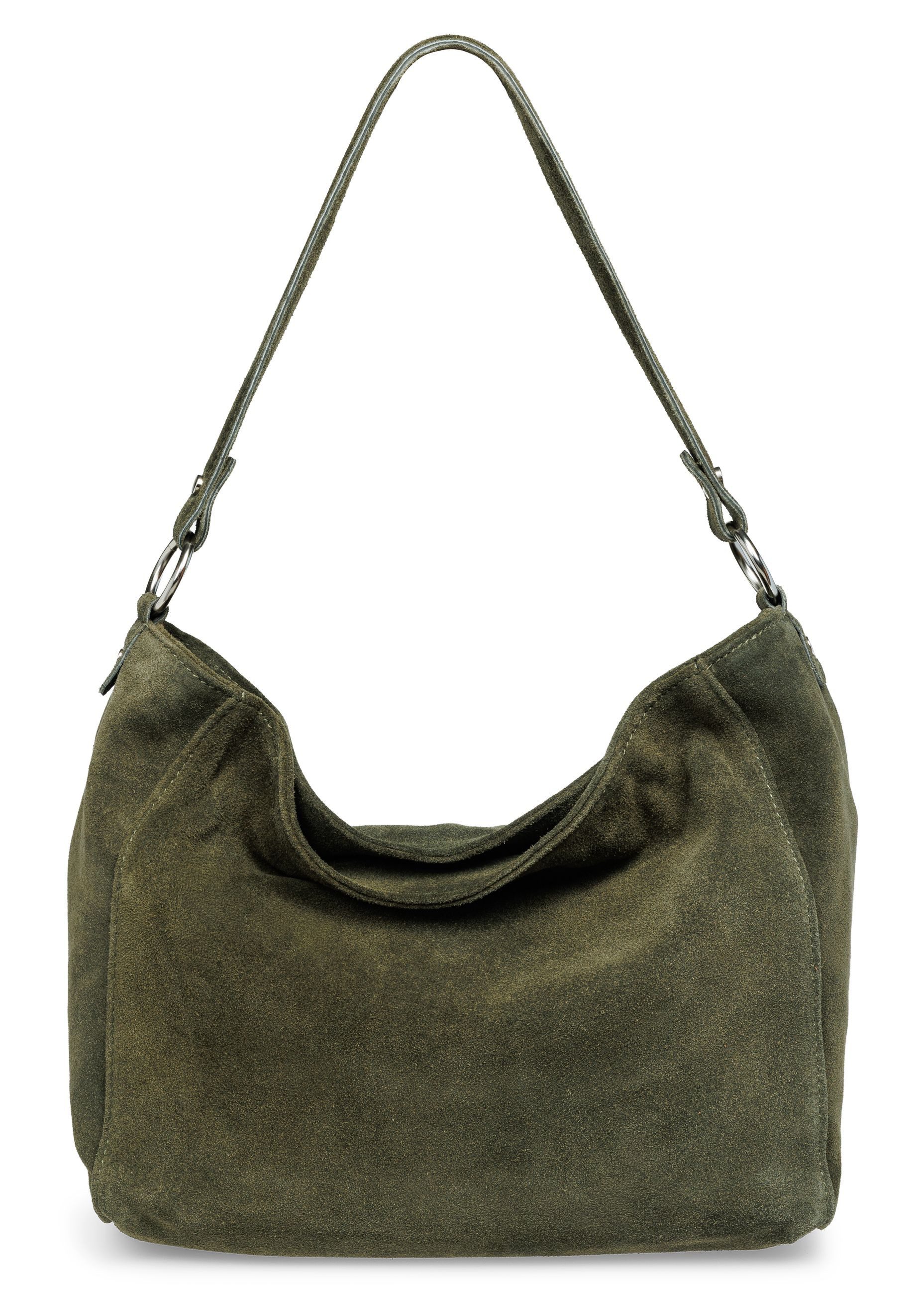 Caspar Schultertasche Große Veloursleder Handtasche Klassisch - PREMIUM LINE - Modell No.866, 100% italienisches Leder, samtig weich, angenehmer Tragekomfort