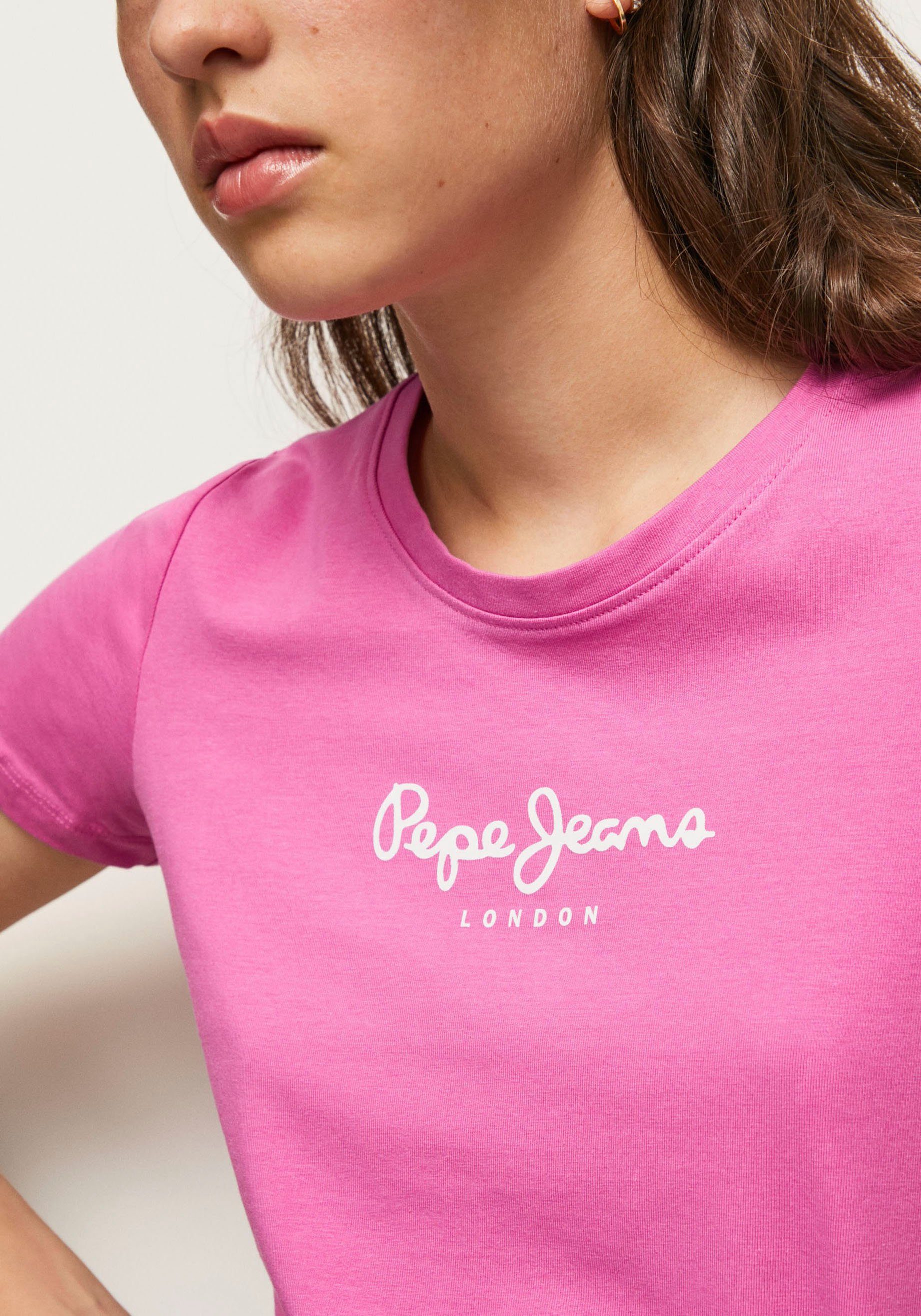 Passform Jeans Pepe in Optik VIOLETTE ROSE in figurbetonter 363ENGLISH unifarbener und T-Shirt schlichter