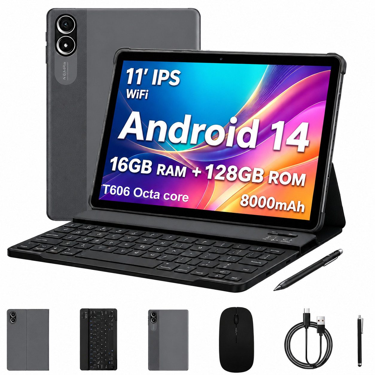 VASOUN TAB15 Android Tablet 11 Zoll,mit Tastatur,Stift,Maus, 8000mAh Tablet (11-Zoll-Tablet", 128 GB, ( 5G WiFi,8MP,FHD Display,zwei Lautsprecher)