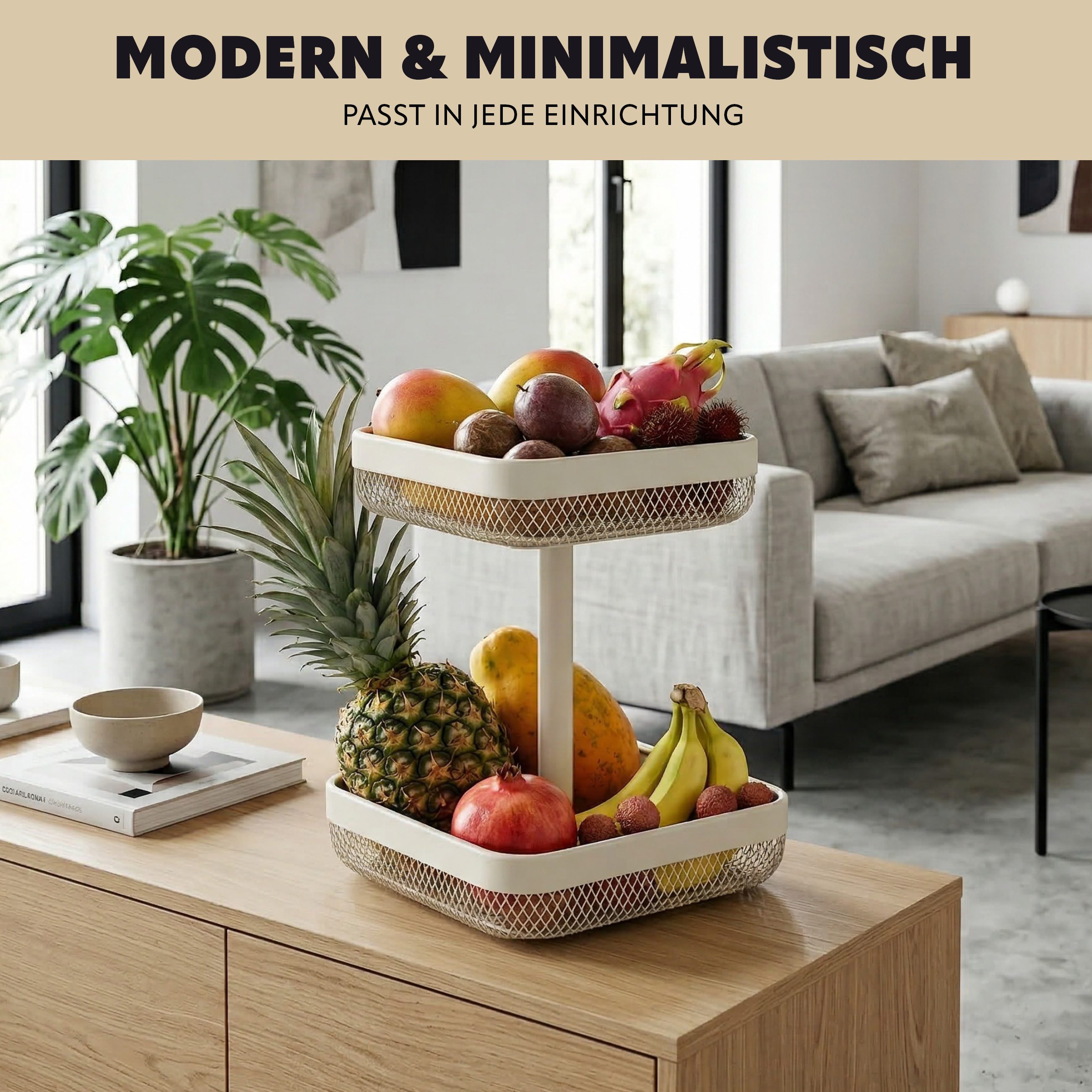 eluno Obstschale 2-stöckig, eckig, 20 x 20 cm und 25 x 25 cm, aus Metall, Metall, 2-stöckig