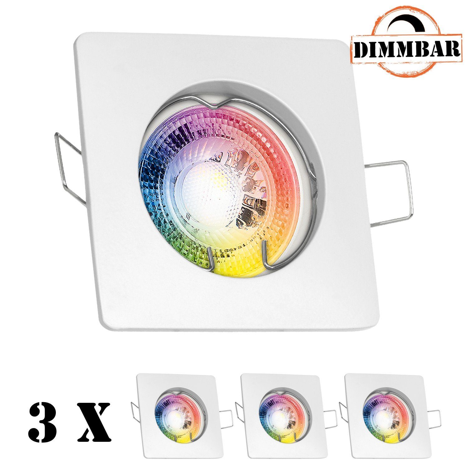 LEDANDO LED Einbaustrahler 3er RGB von GU10 weiß Set in 1 Einbaustrahler - 3W LED mit LEDANDO LED