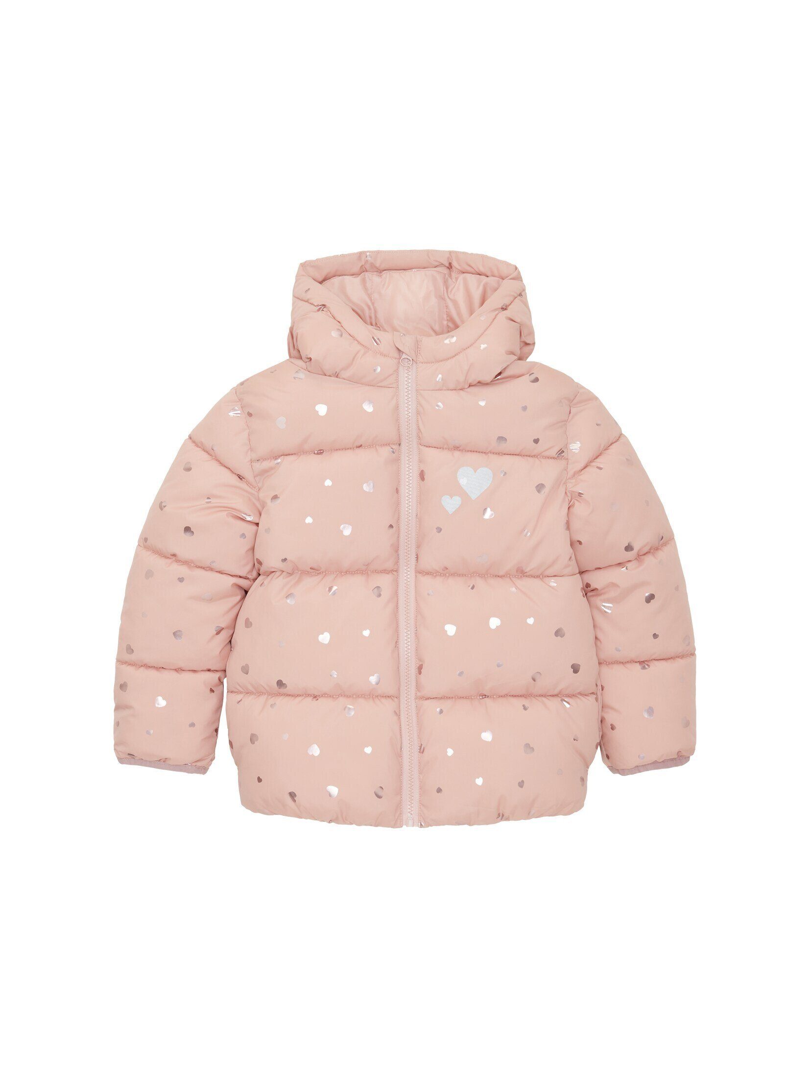 TOM TAILOR Steppweste Pufferjacke mit Kapuze light rose foil print