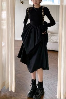 B.X Maxikleid Damen Casual lange Ärmel einfarbig Jerseykleid mit Rundhalsausschnitt Freizeit Hohl Langarmkleid im Hepburn-Stil abnehmen, A-Linien-Kleid