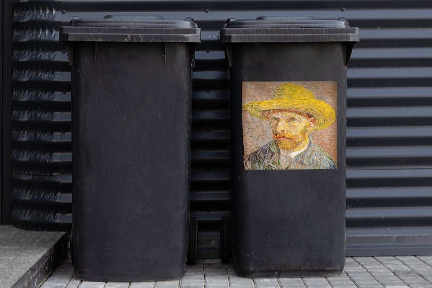 van Abfalbehälter mit MuchoWow - St), Container, (1 Sticker, Wandsticker Selbstbildnis Mülleimer-aufkleber, Mülltonne, Strohhut Vincent Gogh