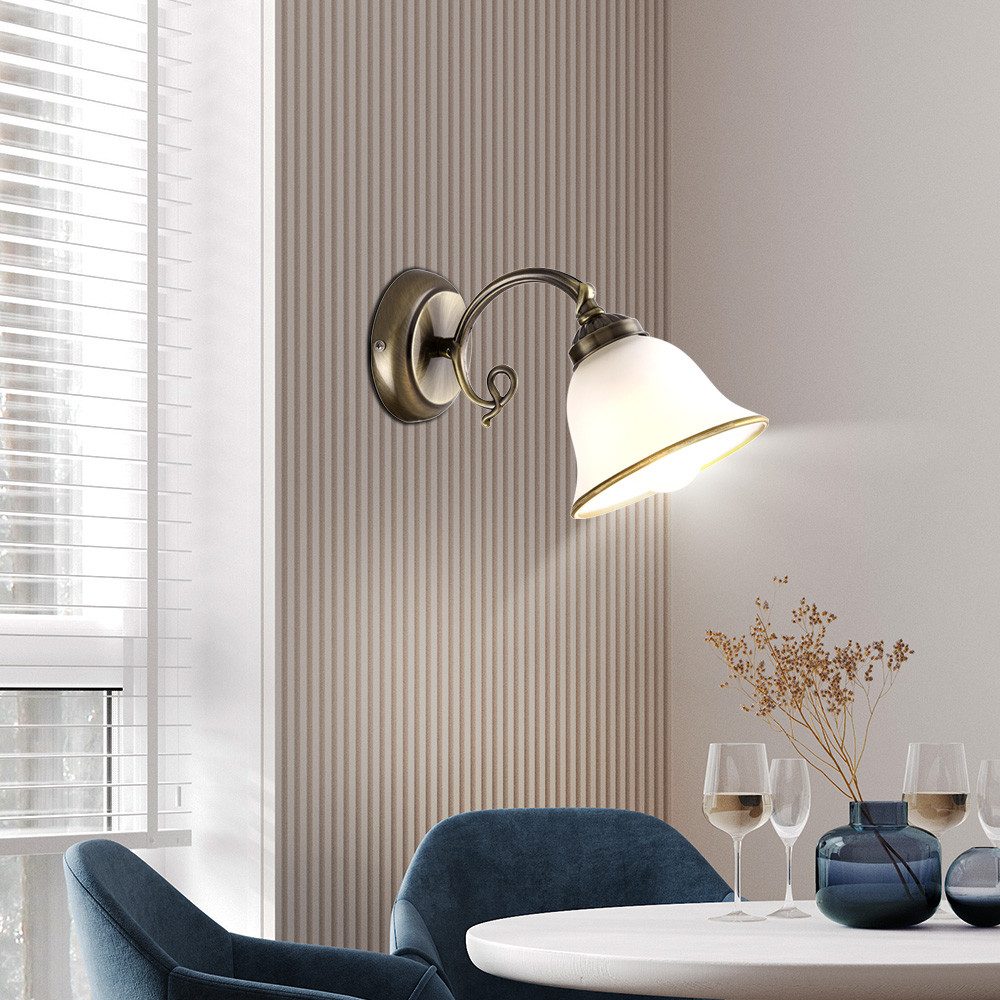 GLOBO LIGHTING LED Wandleuchte, Leuchtmittel inklusive, Warmweiß, Wand Leuchte Landhaus Stil Beleuchtung Alt Messing Glas Lampe-