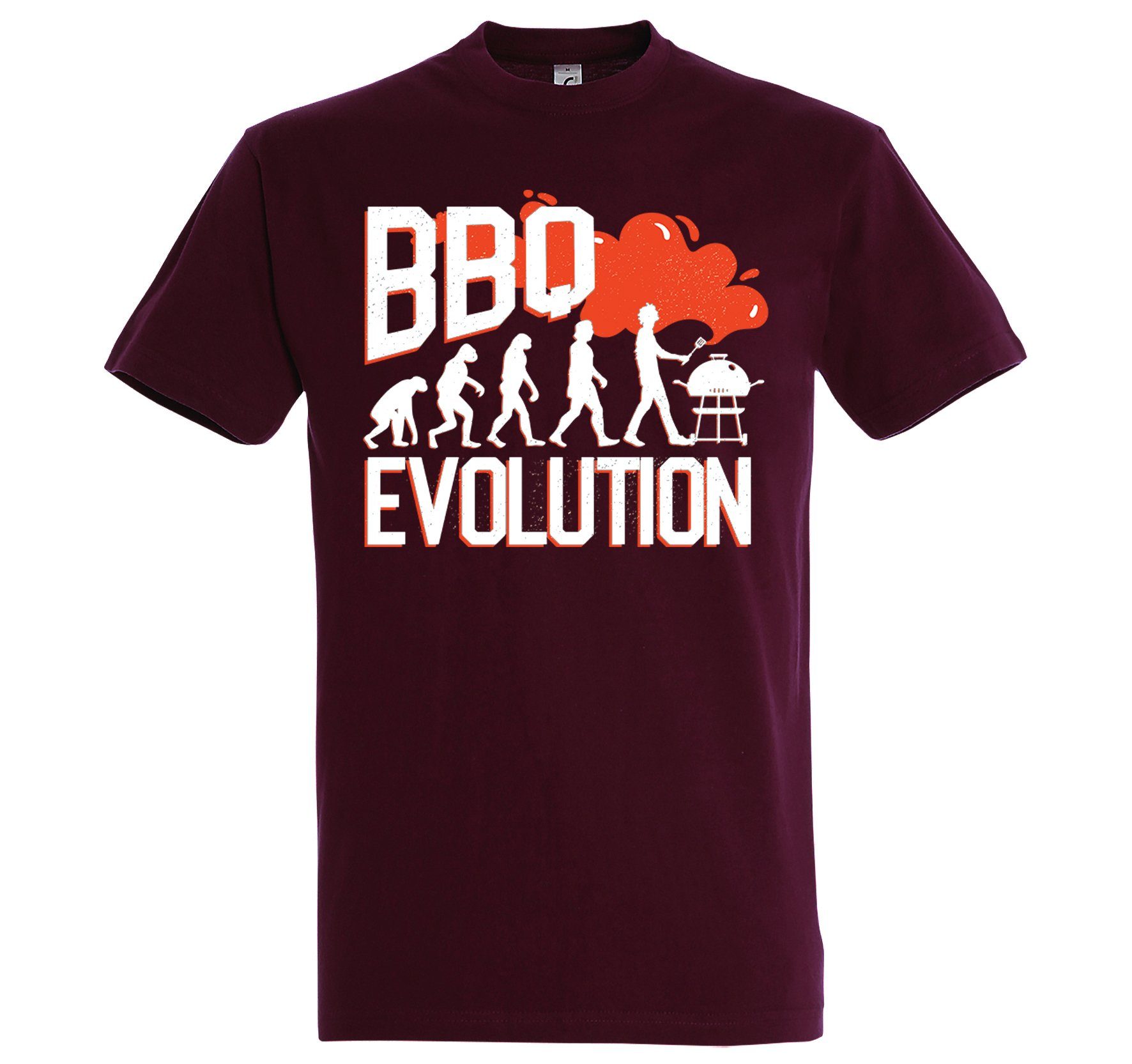 Designz Grillen Evolution mit Shirt Herren T-Shirt BBQ lustigem Burgund Frontprint Youth