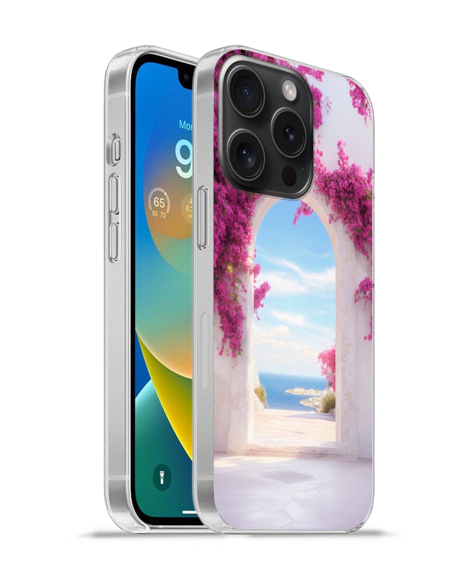 MuchoWow Handyhülle für Apple iPhone 15 Pro Meer - Rosa - Blumen - Tor, Smartphone-Bumper, Print, Handy Schutzhülle Dünn