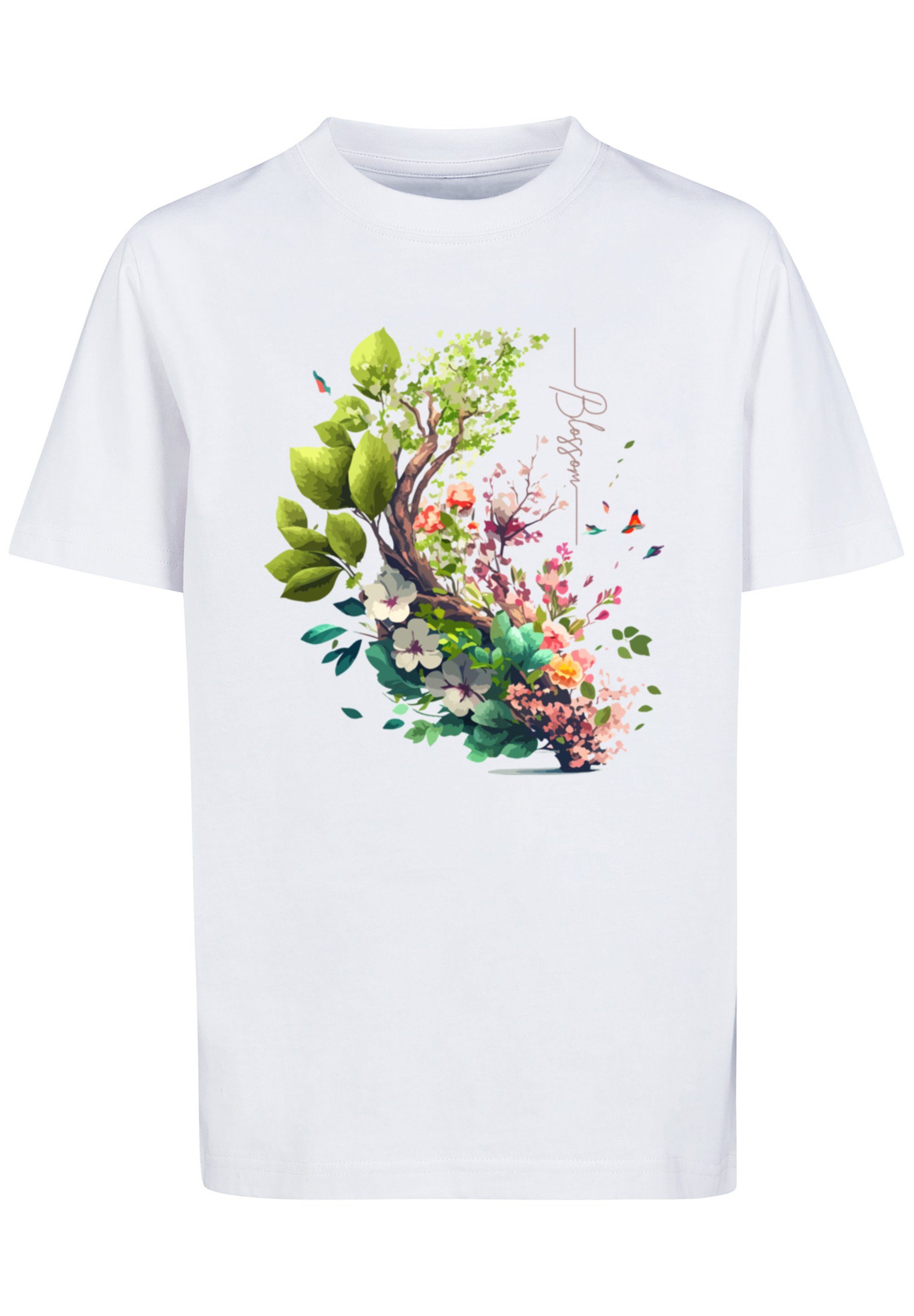 weiß Tee F4NT4STIC Unisex Blumen T-Shirt mit Baum Print