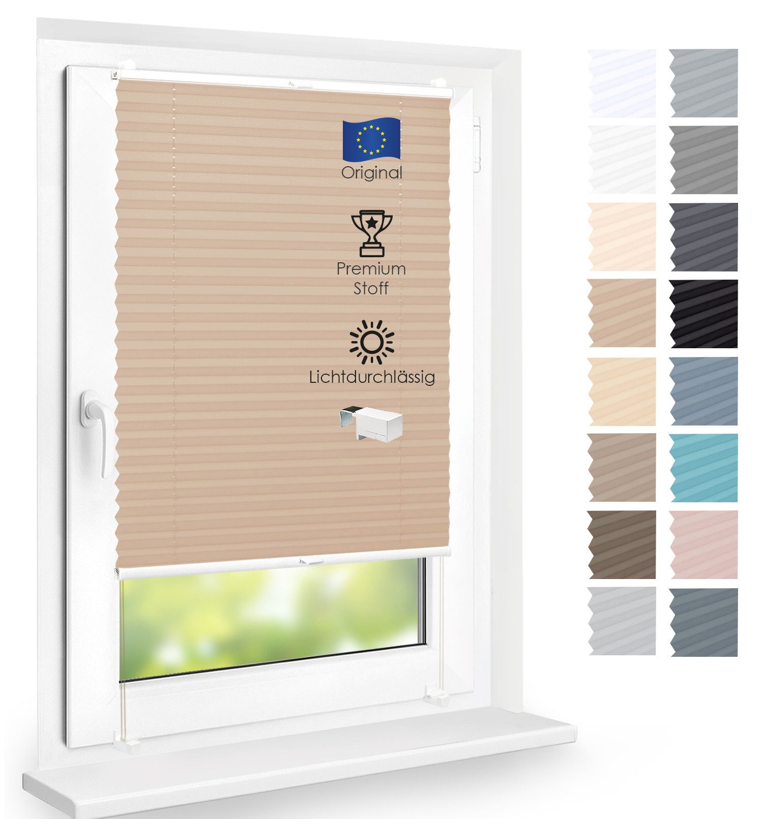 DomDeco Plissee Premium Plissee ohne Bohren, Sichtschutz, lichtdurchlässig, blickdicht, Klemmfix, Klemmfix, UV-beständig, modernes Design, stufenlos