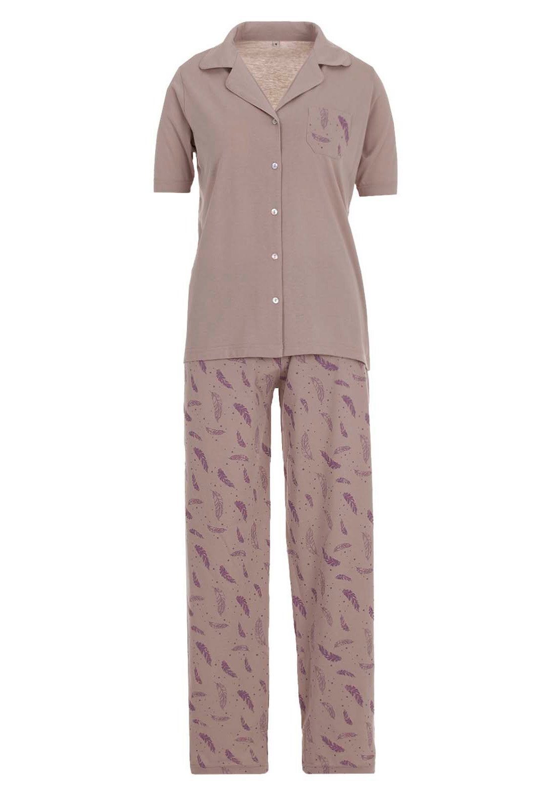 zeitlos Pyjama Pyjama Set Kurzarm - Feder