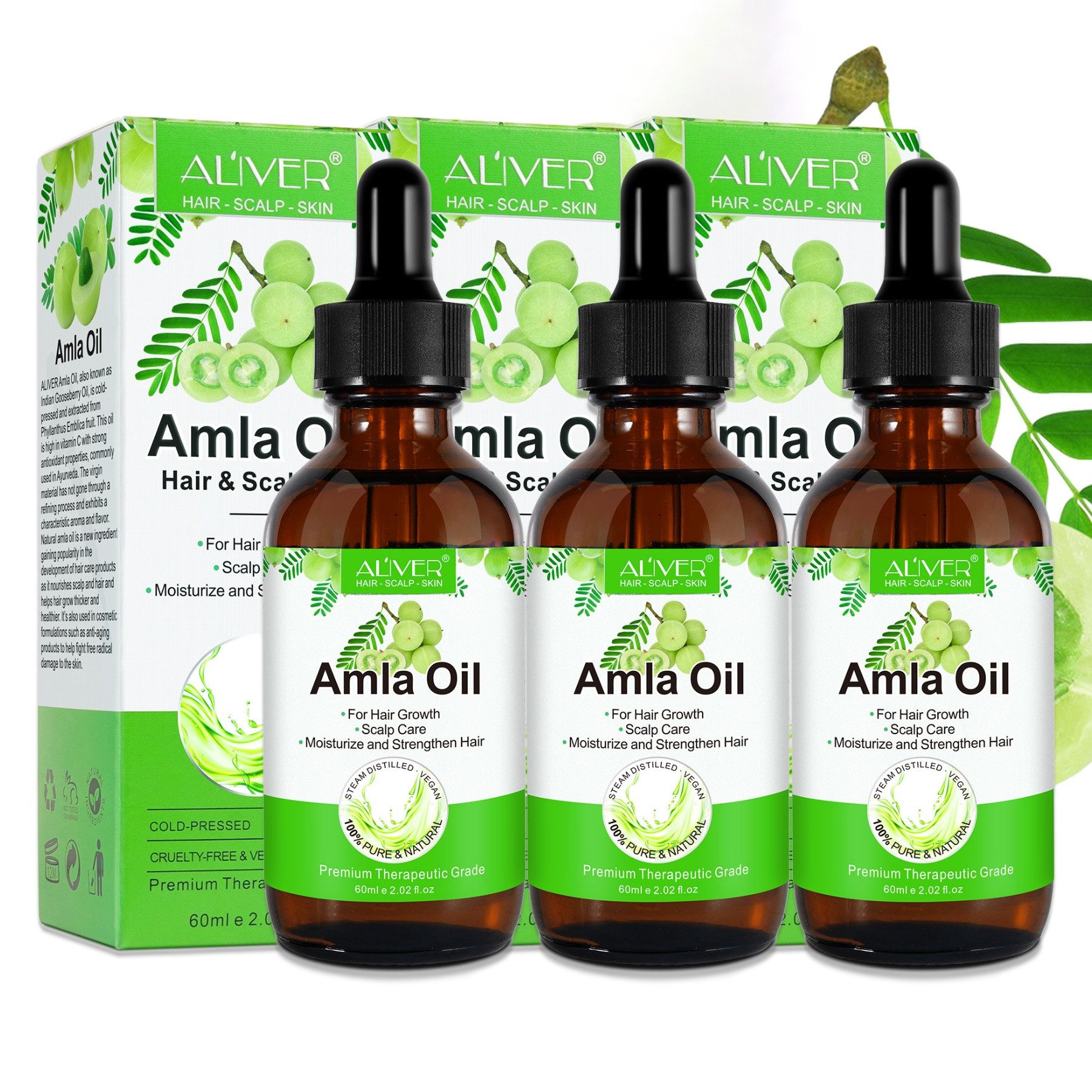 ALIVER Haaröl Amla Haaröl Haarwachstum Haarausfall Bio Vegan Aliver, 3-tlg.