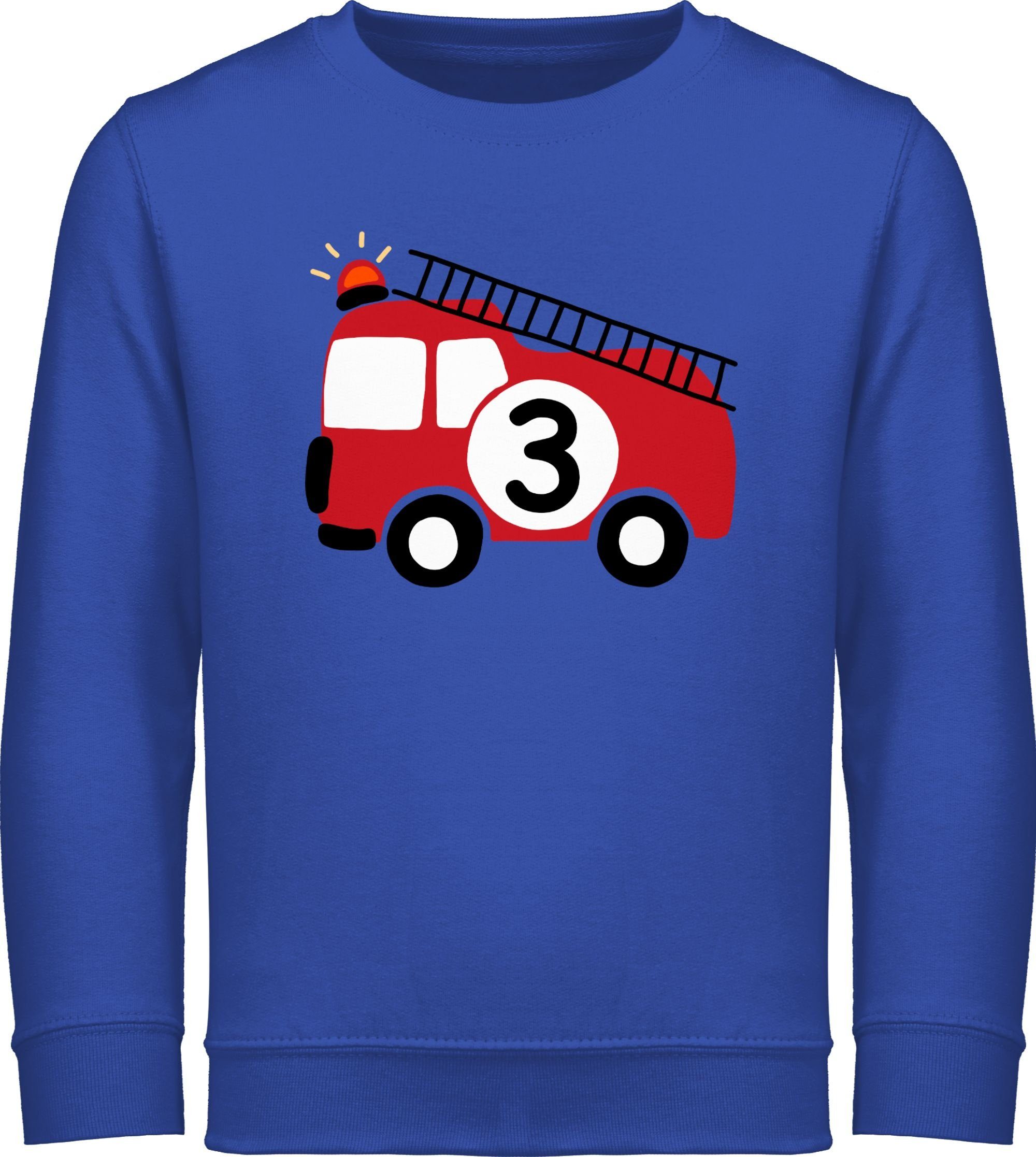 Shirtracer Sweatshirt Feuerwehr Auto Drei 3. Geburtstag 2 Royalblau