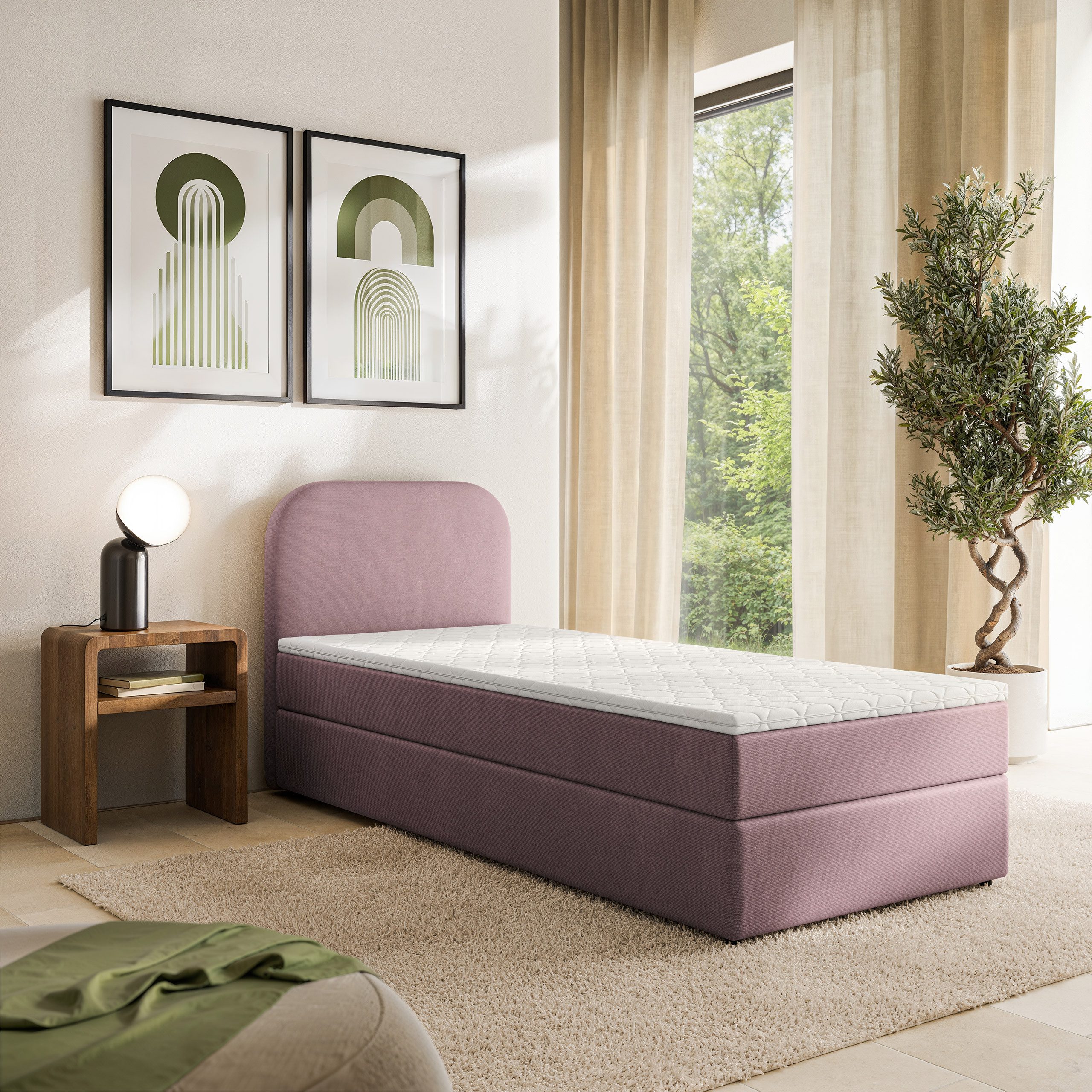 Masseno Boxbett CERIA 80x200 cm mit Bonell Matratze und Topper, Einzelbett, Jugendbett, Polsterbett mit Kopfteil, Boxspringbett