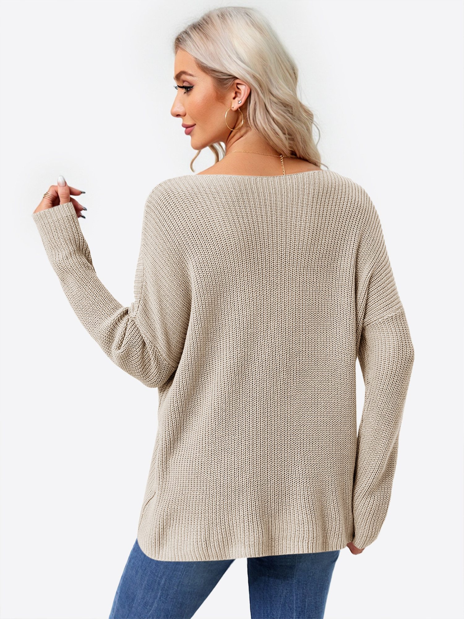 Imily Bela Sweater Damen V-Ausschnitt Langarm Oversize Pullover (Packung, 1 günstig online kaufen