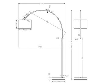 meineWunschleuchte LED Bogenlampe, Dimmfunktion, LED wechselbar, Warmweiß, Stehlampe Esstisch bogen-förmig dimmbar Design-klassiker, Höhe 215cm