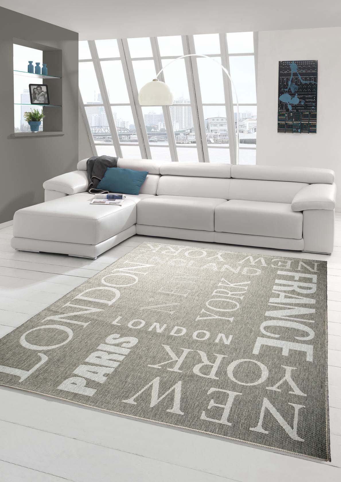 Flachgewebe Höhe: New Städte Grau Paris Design York London modernes Optik City 5 Küchenläufer Weiß, Sisal Teppich Teppich-Traum, rechteckig, mm Outdoorteppich