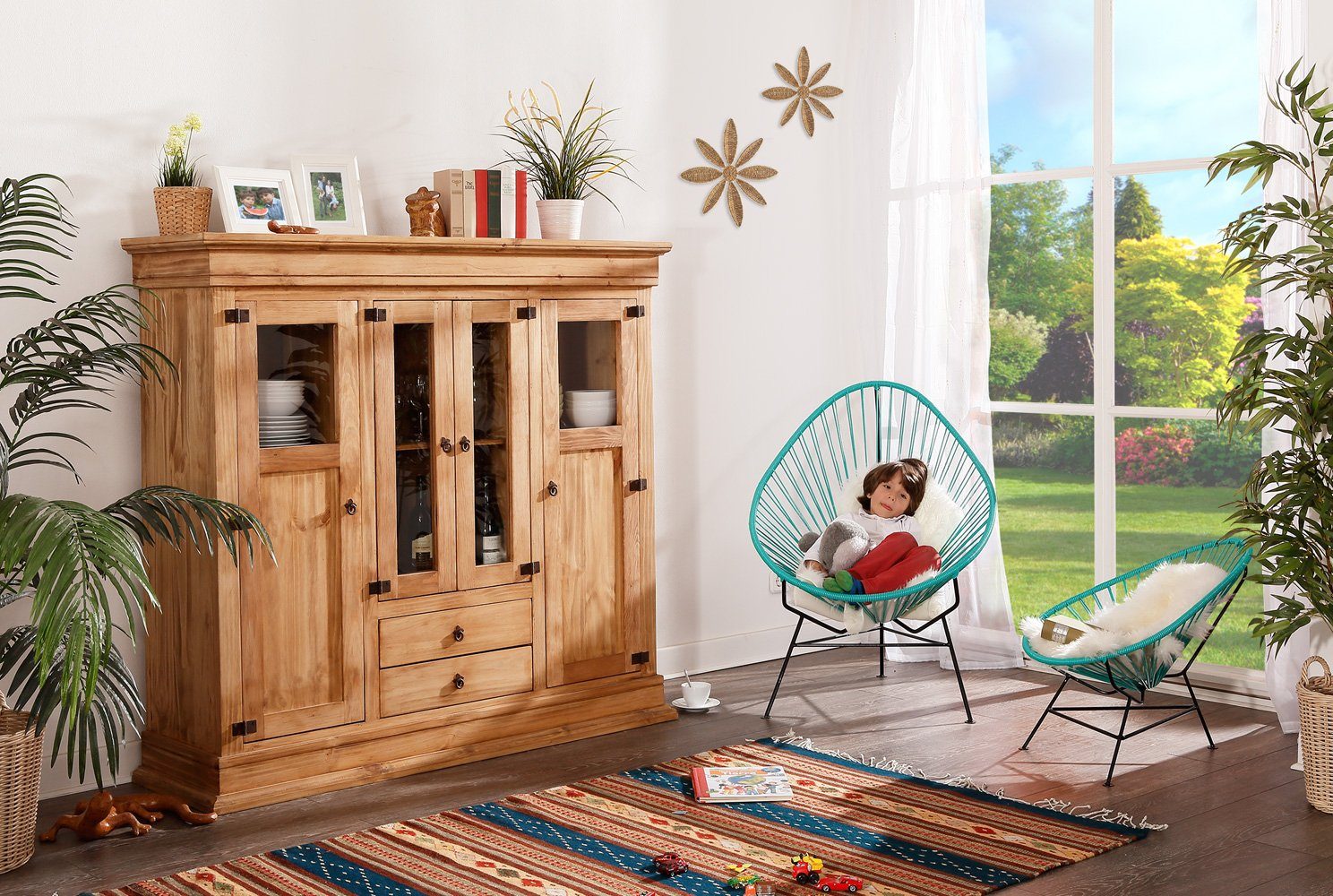 1a Direktimport Highboard Original Mexico Möbel Highboard Schrank - Pinie M günstig online kaufen