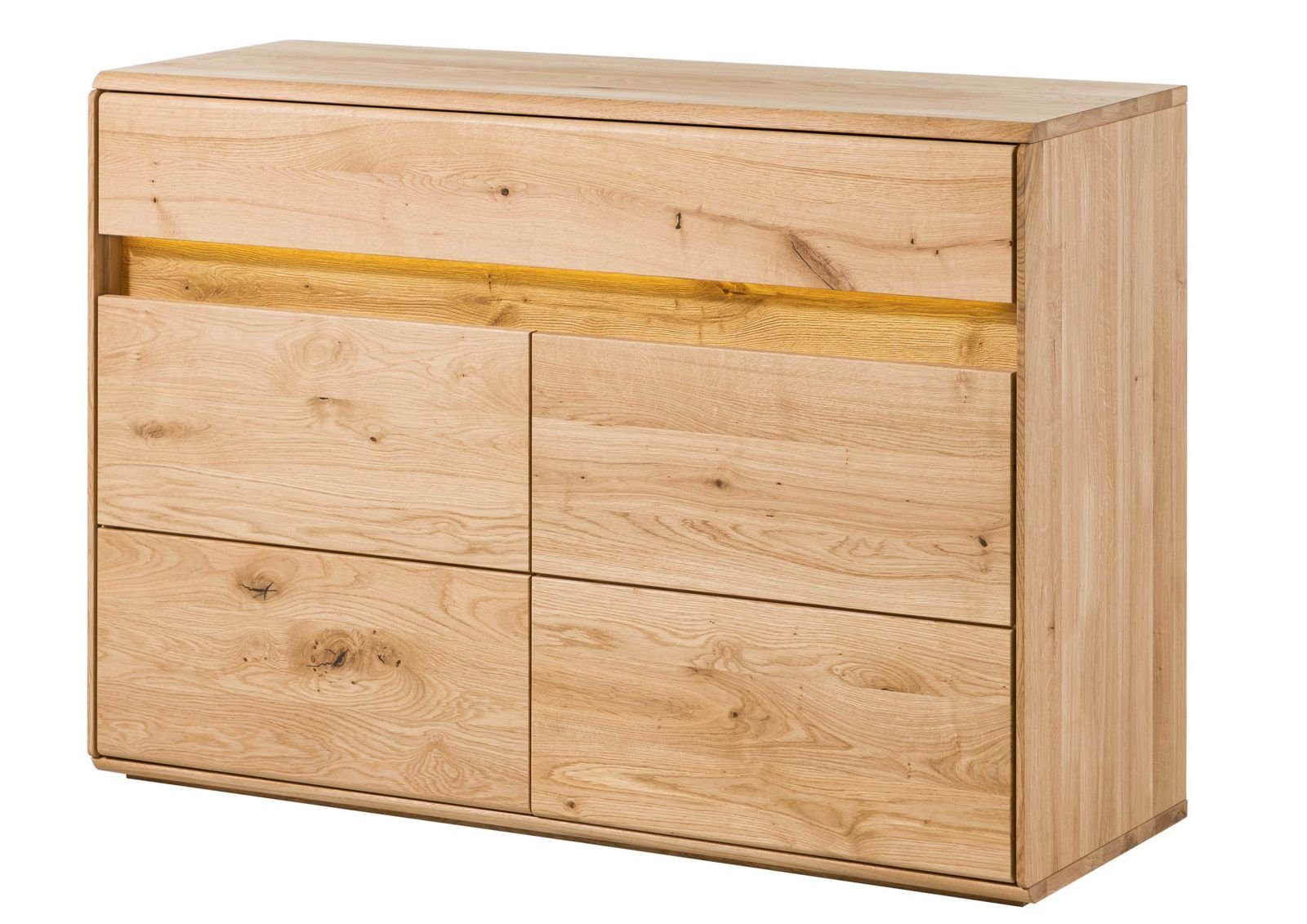 Massivmoebel24 Sideboard (Sideboard Wildeiche inkl. LED 123x43,5x86 natur geölt CARDIFF #131), Sideboard Wildeiche inkl. LED 123x43,5x86 natur geölt CARDIFF #131