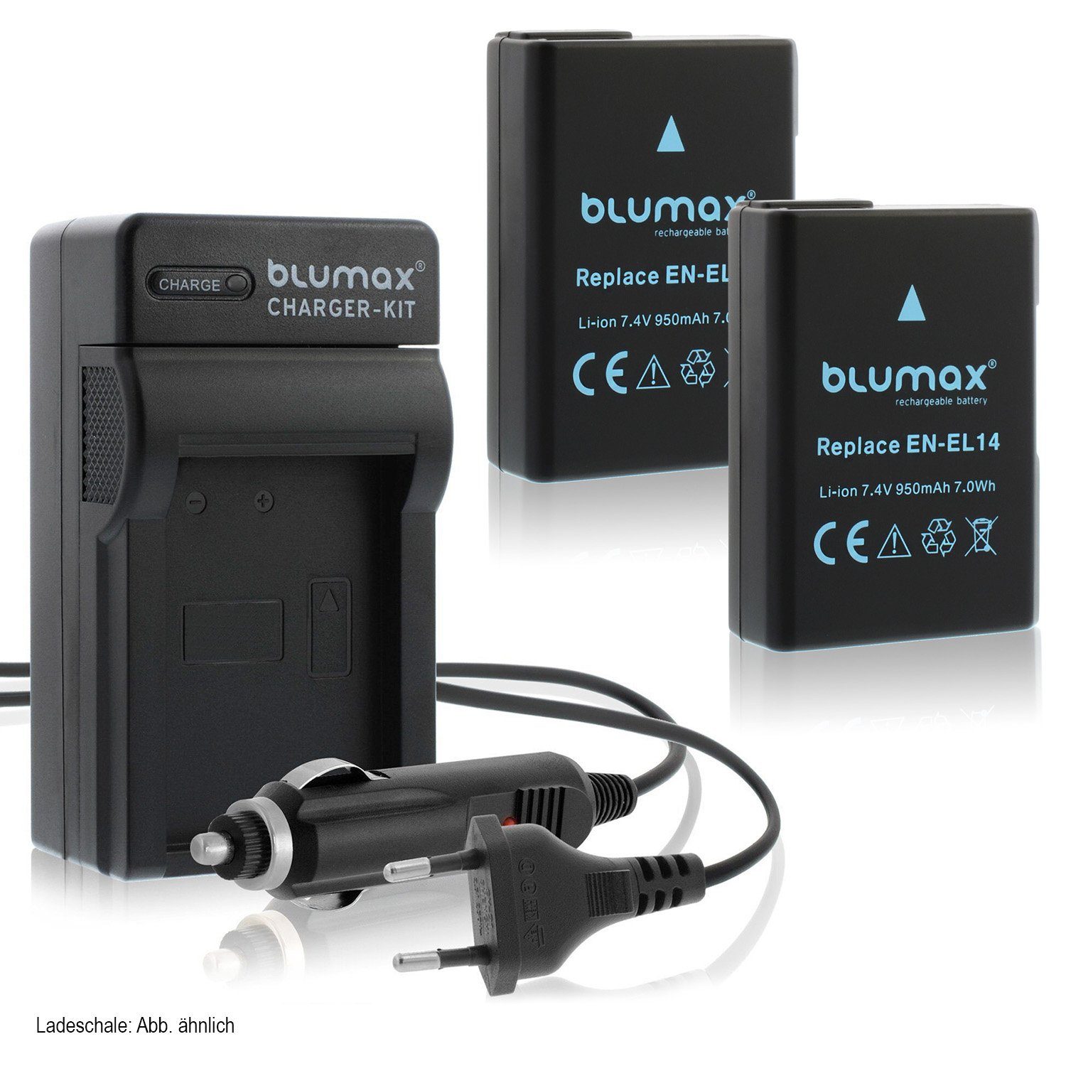 Blumax Set mit Laderr Nikon D5300 Kamera-Akku für EN-EL14 mAh 950