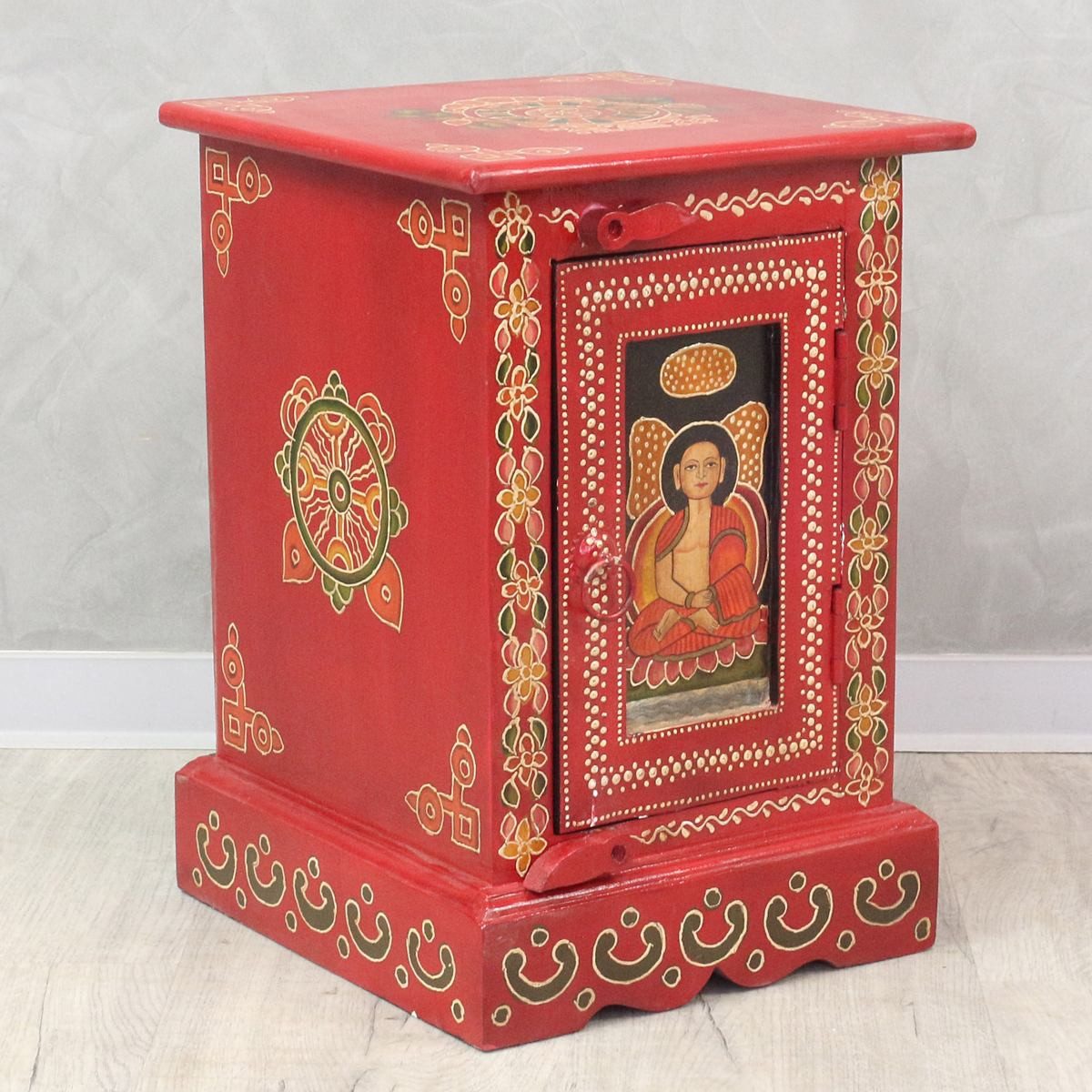 Oriental Galerie Mehrzweckschrank Kleiner Tibet Wandschrank Buddha Motiv Dunkelrot 45 cm