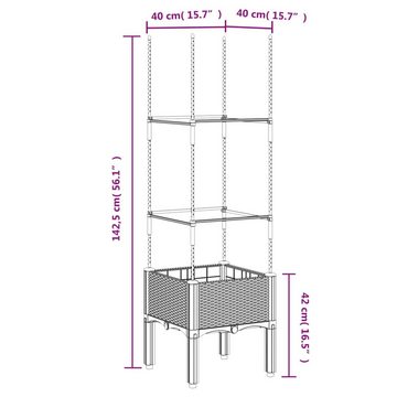 vidaXL Blumentopf Pflanzkübel mit Rankgitter Hellgrau 40x40x142,5 cm PP (1 St)