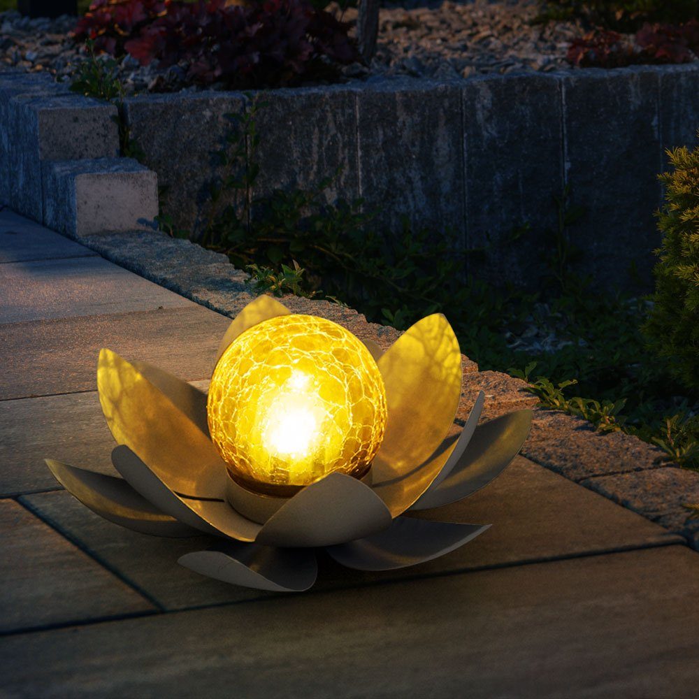 Lampen LED 2er Set etc-shop fest Lotus Blumen Garten Gartenleuchte, Solar Beleuchtung Außen LED-Leuchtmittel verbaut,