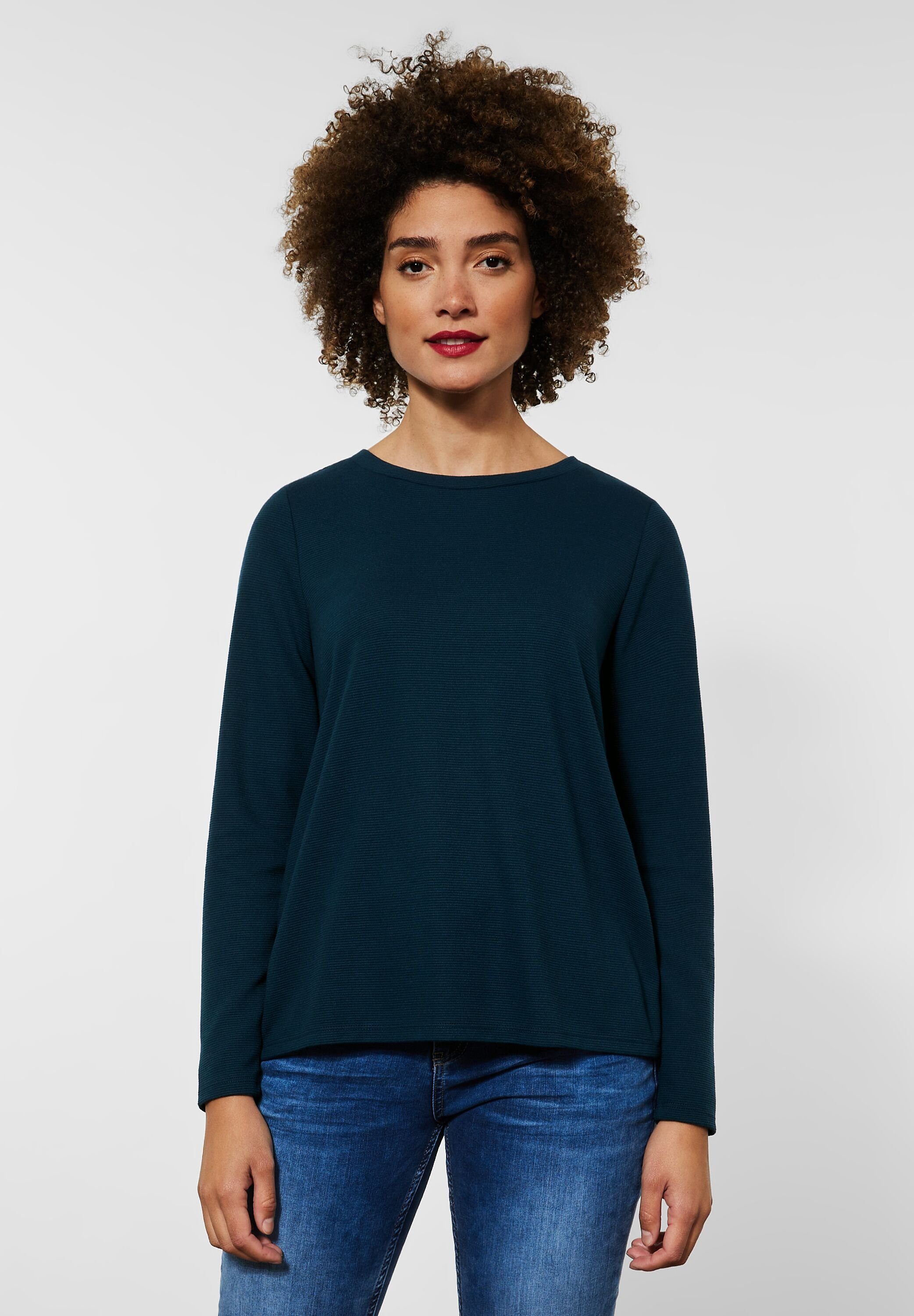 STREET ONE mit deep teal blue Langarmshirt man-Struktur