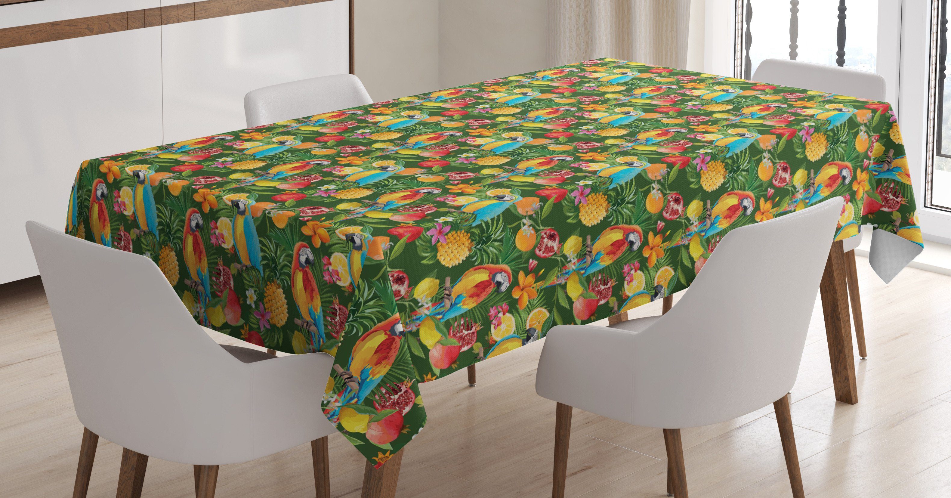 Granatapfel den Waschbar geeignet und Farbfest Bereich Tropisch Außen Für Tischdecke Farben, Klare Papageien Abakuhaus
