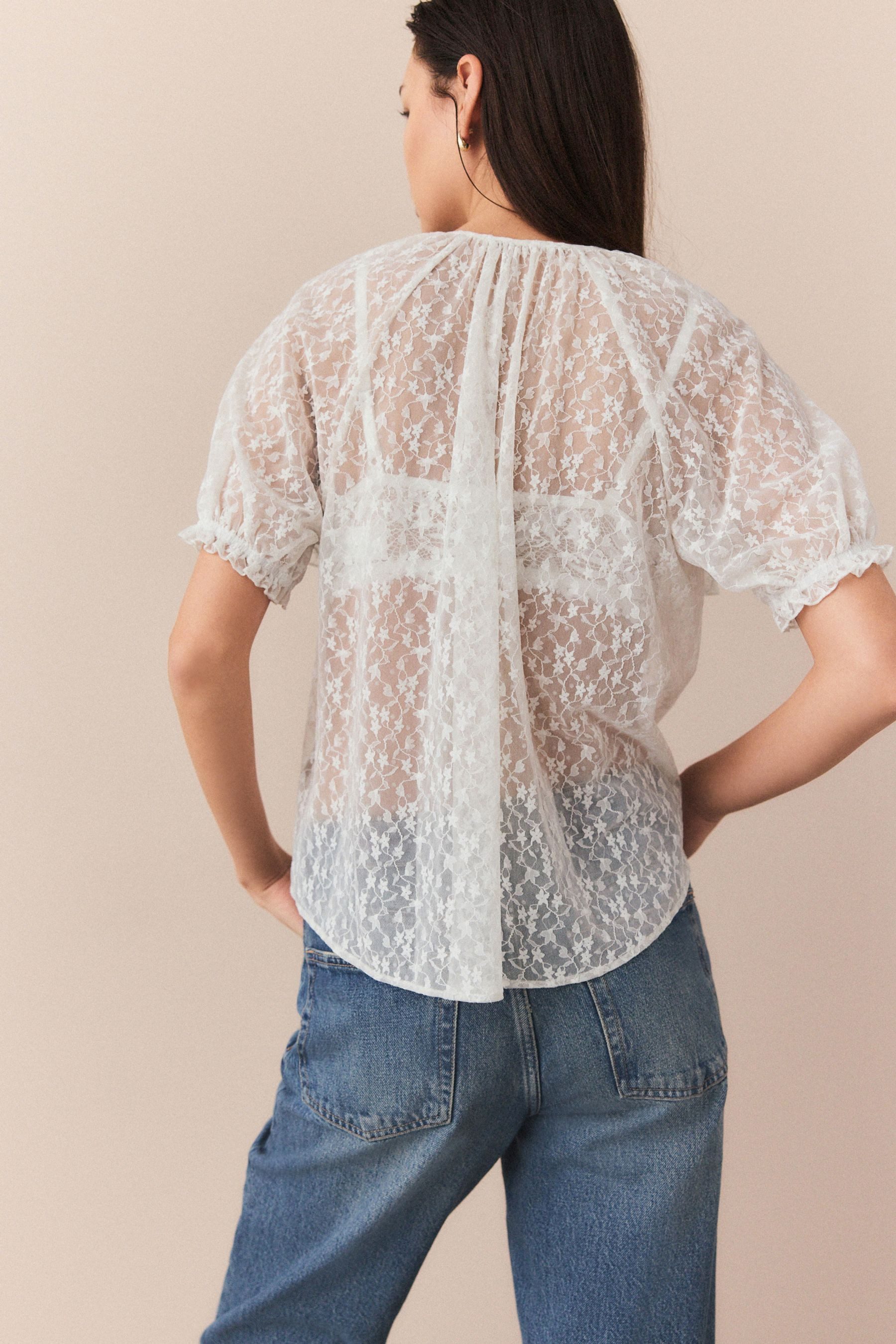 Next Kurzarmbluse Rüschenbluse aus Mesh mit günstig online kaufen