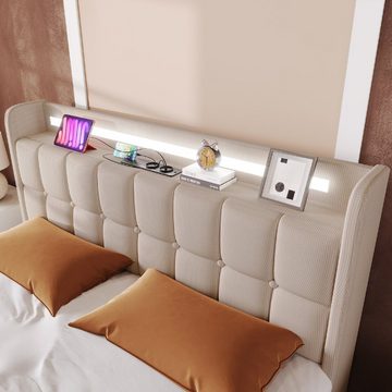 AUFUN Polsterbett Stauraumbetten Doppelbett, 4 Schubladen mit USB und LED