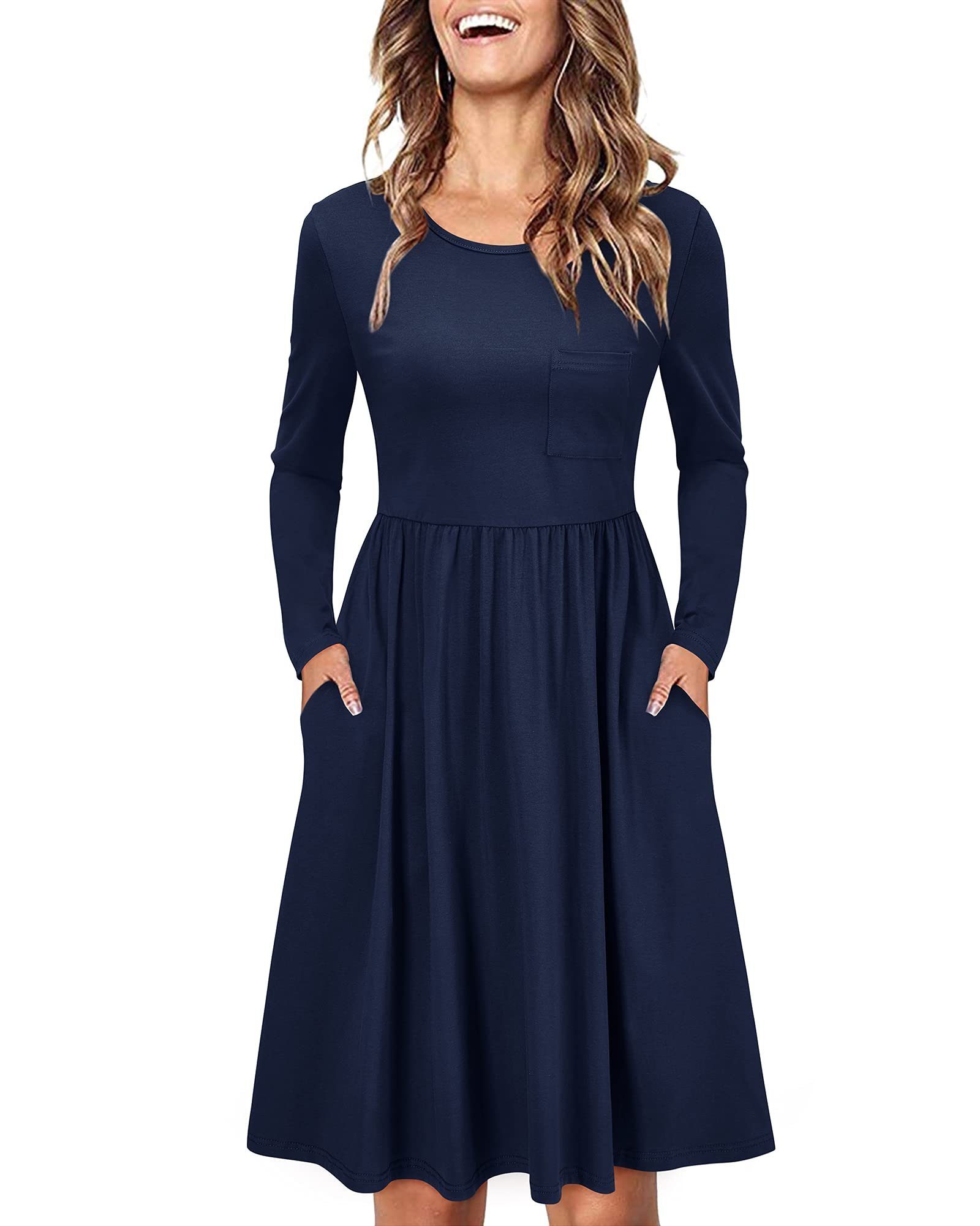 G4Free Sommerkleid »OTGFOE21W533« Lässiges Sommerkleid für Damen mit  Rundhalsausschnitt, Kurzarmkleid, knielanges Kleid mit Seitentaschen online  kaufen | OTTO