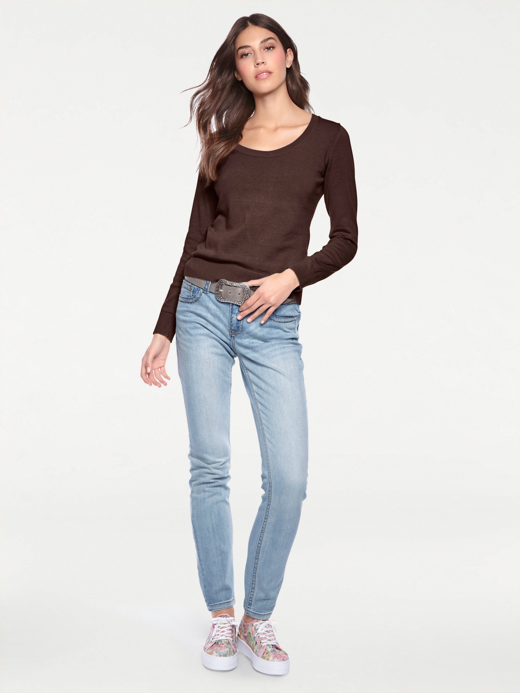heine Strickpullover Rundhals-Pullover Langarm Feinstrick