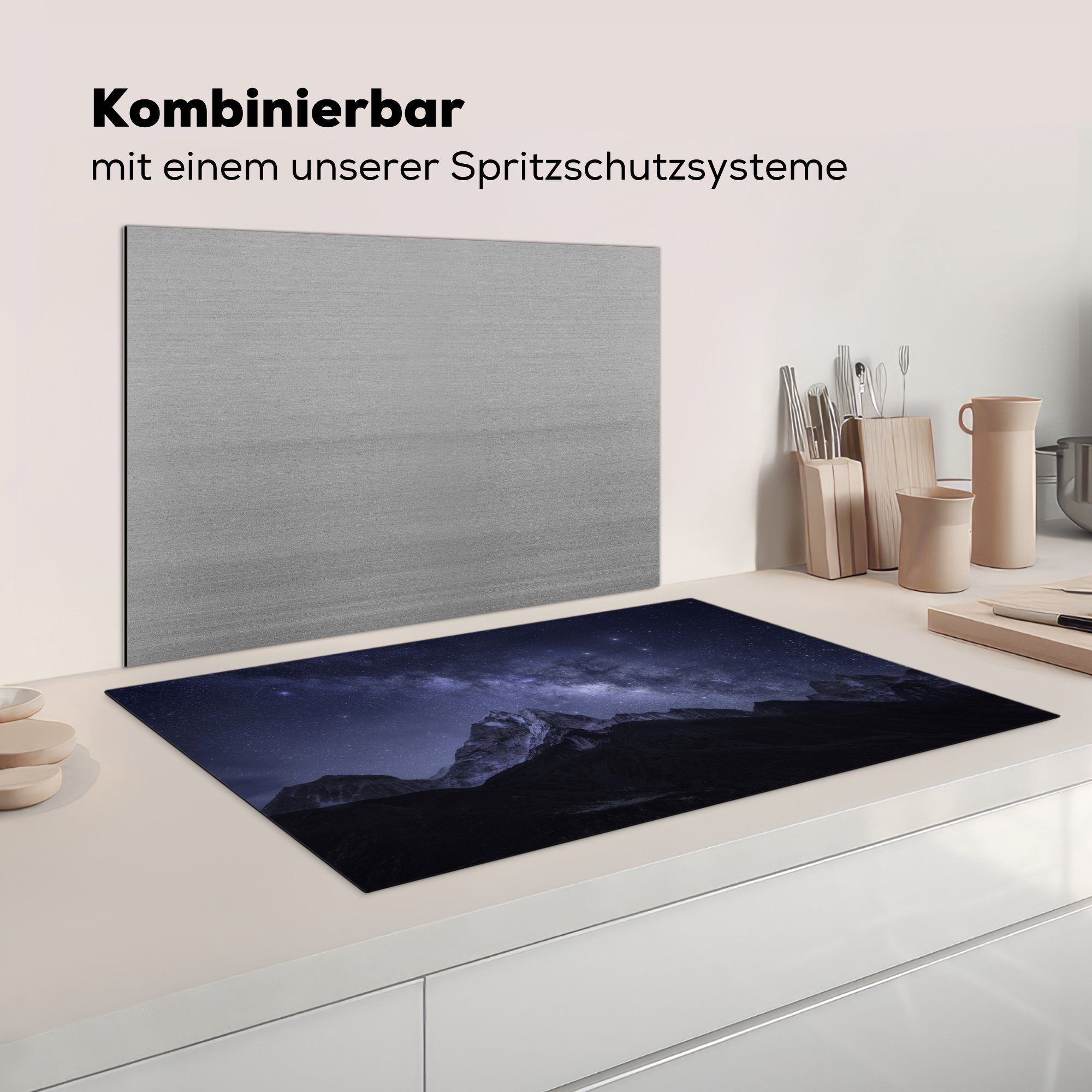 für Vinyl, Induktionsmatte küche, Ceranfeldabdeckung Berg - Milchstraße MuchoWow tlg), cm, die Sternenhimmel, Herdblende-/Abdeckplatte 85x52 - (1