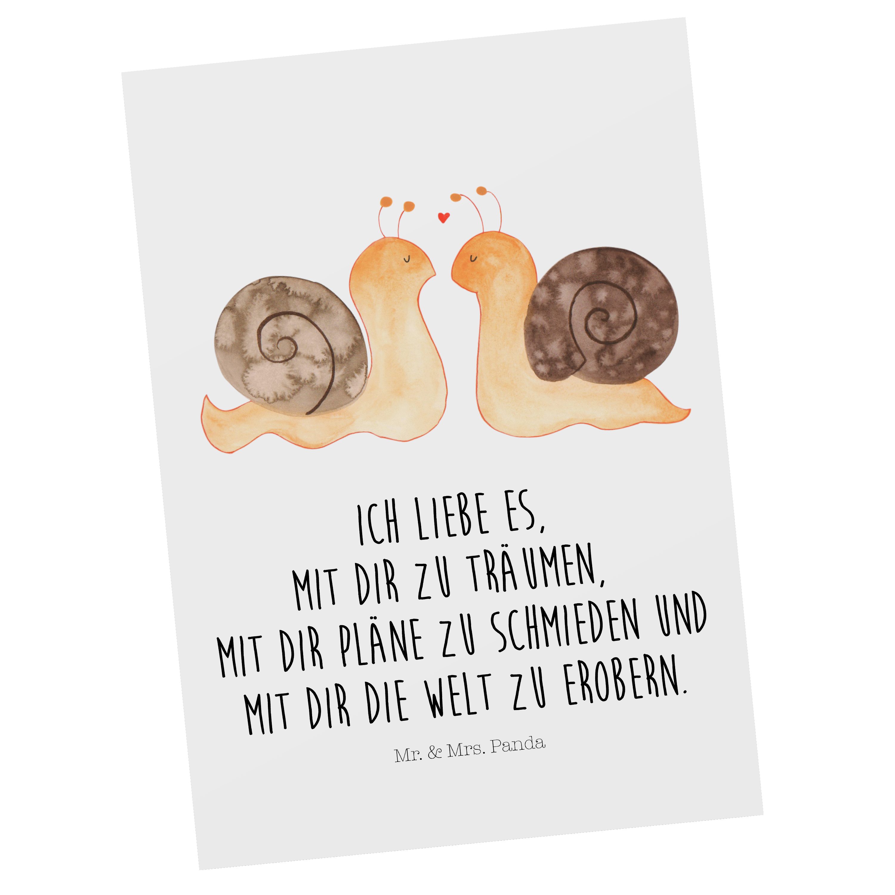 Mr. & Mrs. Panda Postkarte Schnecken Liebe - Weiß - Geschenk, Grußkarte, Pärchen, Verlobung, Hei