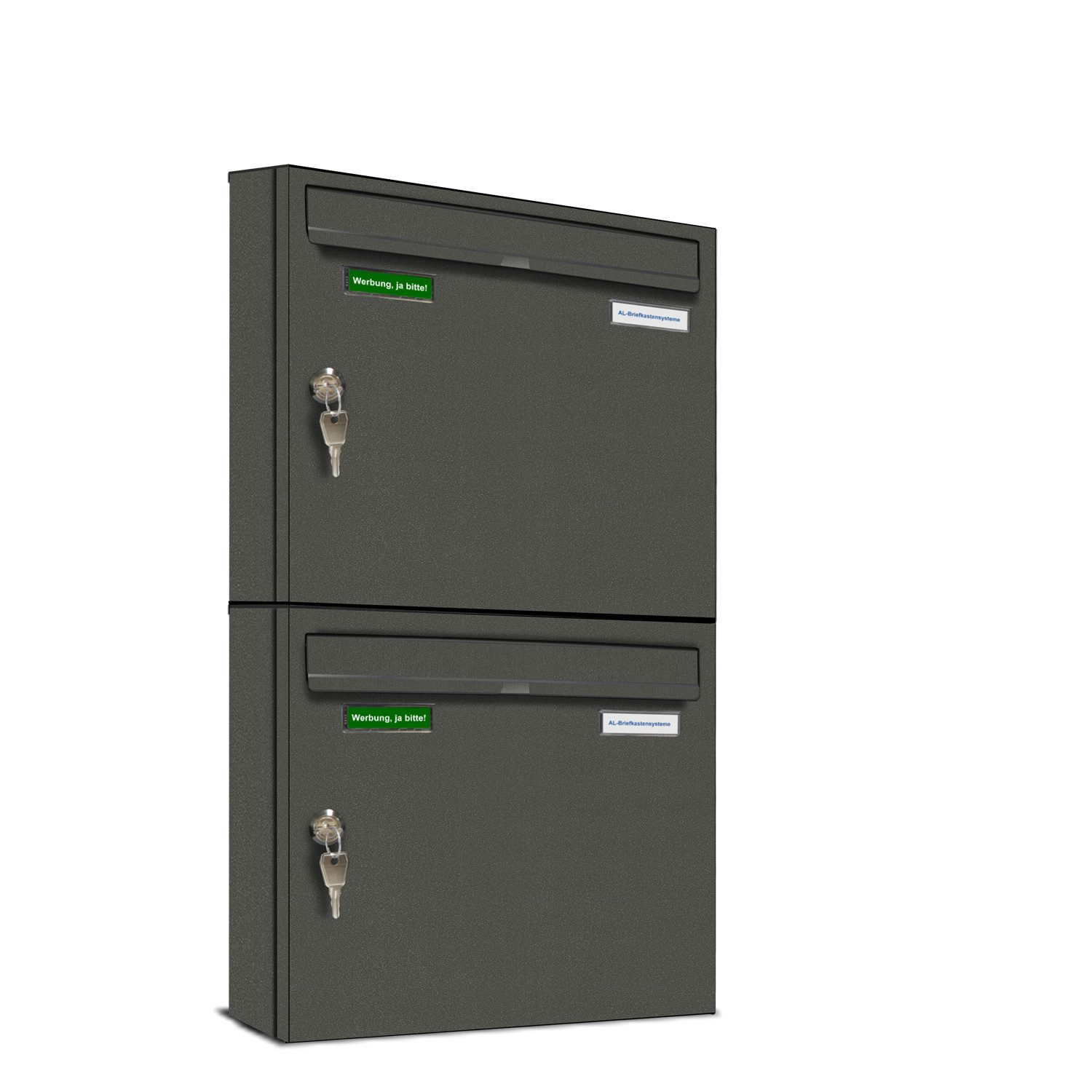 AL Briefkastensysteme Wandbriefkasten 2 Fach Basic Briefkasten A4 DB Farbe 703 Eisenglimmer Grau wetterfest