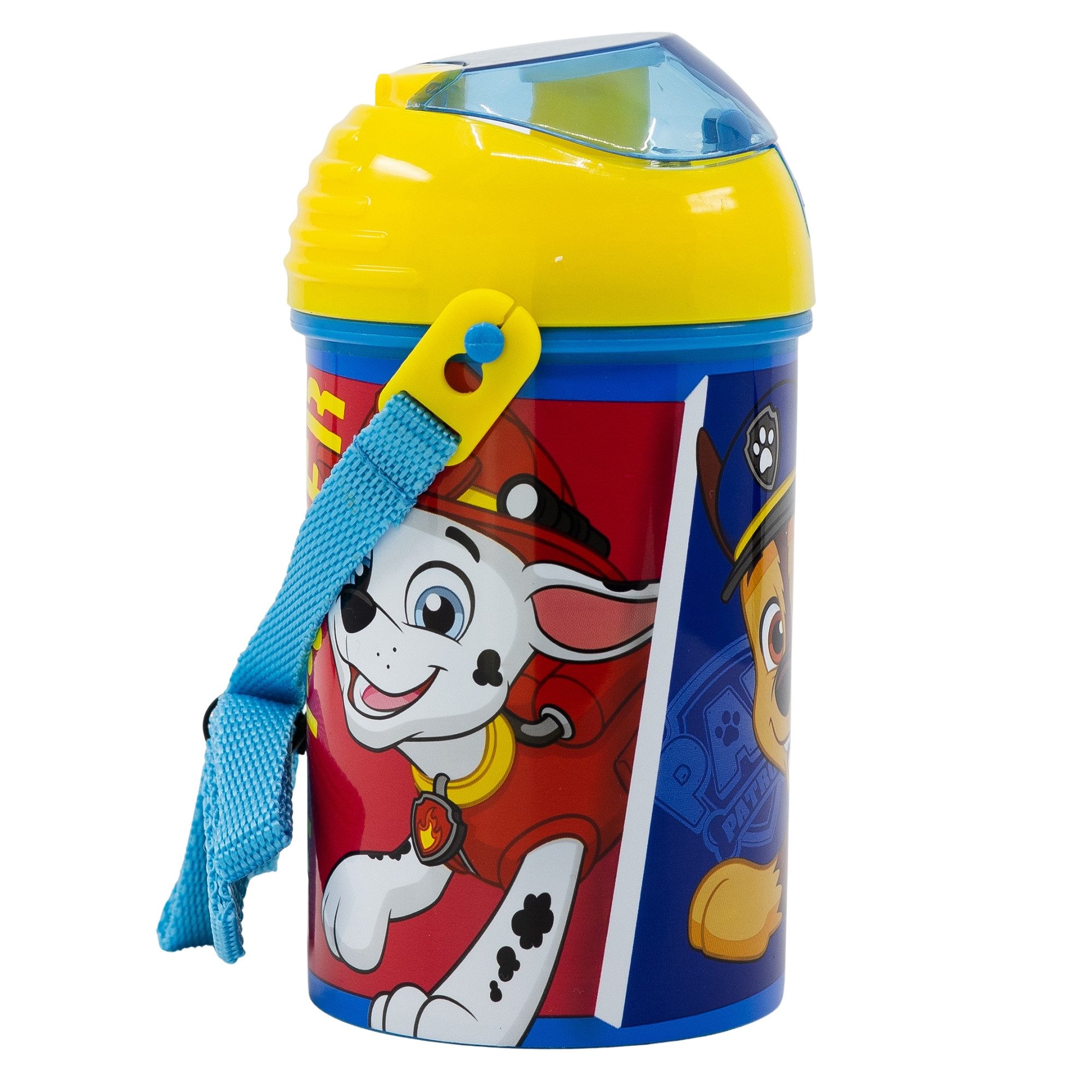 PAW PATROL Trinkflasche Paw Patrol Kinder Wasserflasche Flasche mit Trinkhalm Gurt 450 ml