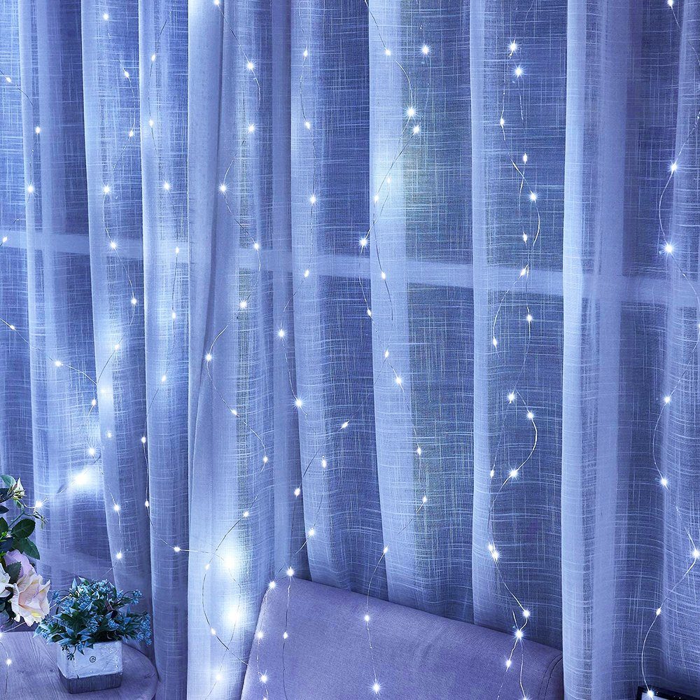 Weihnachten LED-Lichtervorhang Modi/Musik Wand Fernbedienung, 8 3 X Garten Party, Fenster Schlafzimmer Aufhängehaken; für Weiß 3M, aktiviert, Rosnek Deko mit