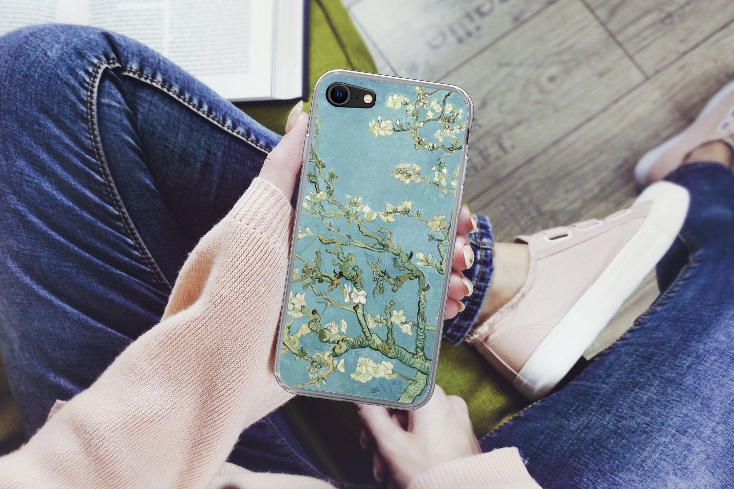 MuchoWow Handyhülle für Apple iPhone 8 Mandelblüte - Van Gogh - Kunst, Smartphone-Bumper, Print, Handy Schutzhülle Dünn