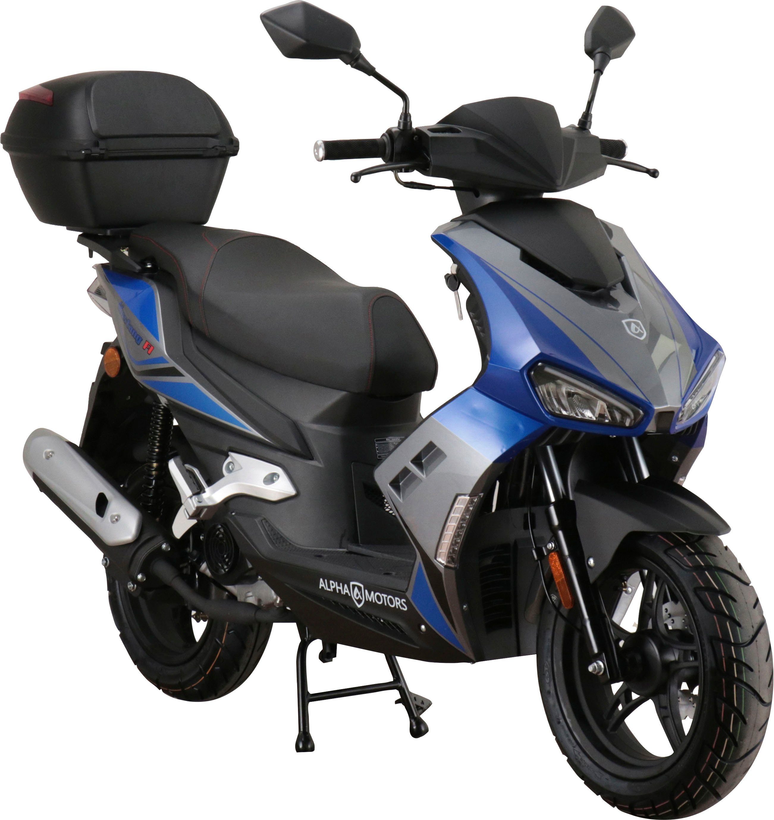 Topcase FI, Motors Mofaroller (Set, inkl. Alpha 50 25 km/h, Euro Topcase), mit 5, blau-grau ccm, Mustang