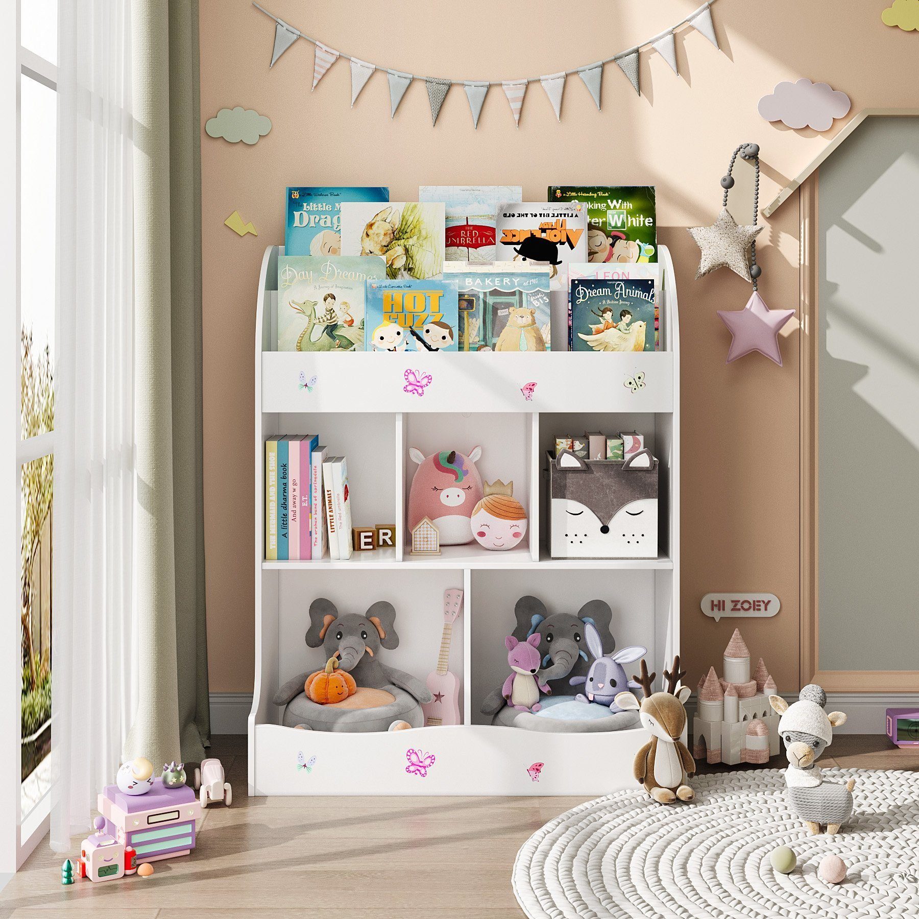 HOMECHO Bücherregal, Kinderregal Spielzeugablage Organizer mit 5 Fächern | Bücherschränke