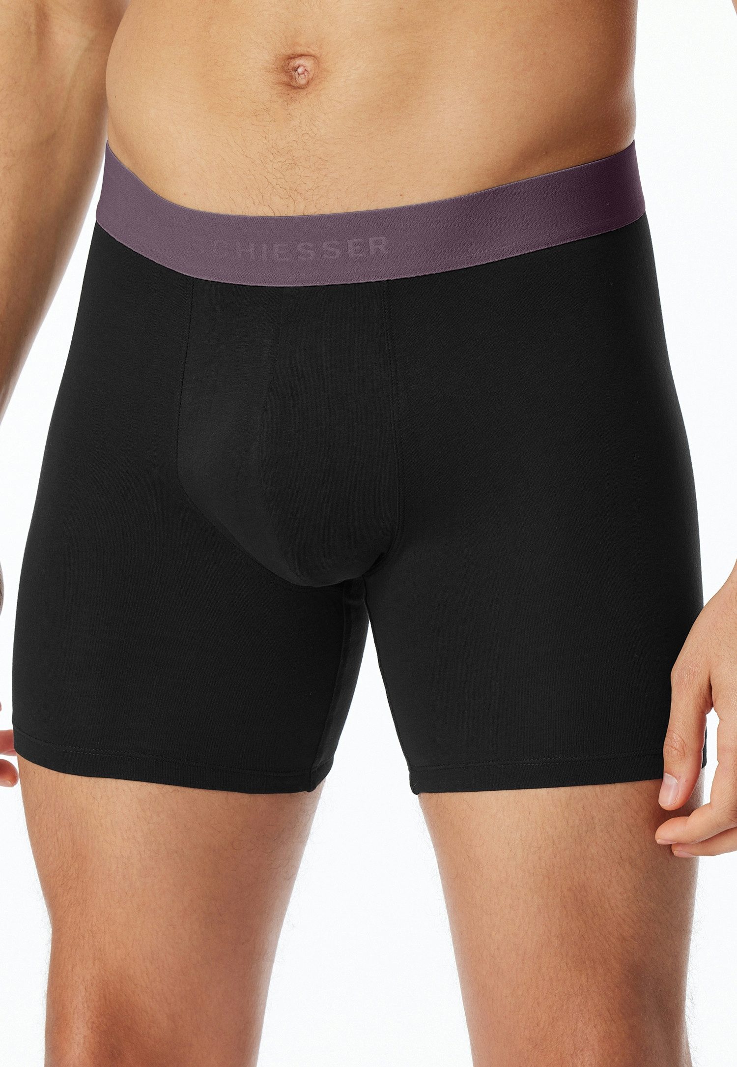 Schiesser Lange Unterhose 95/5 Multipacks (2er Pack) mit farblich abgesetztem, sportlichem Logo-Webgummibund
