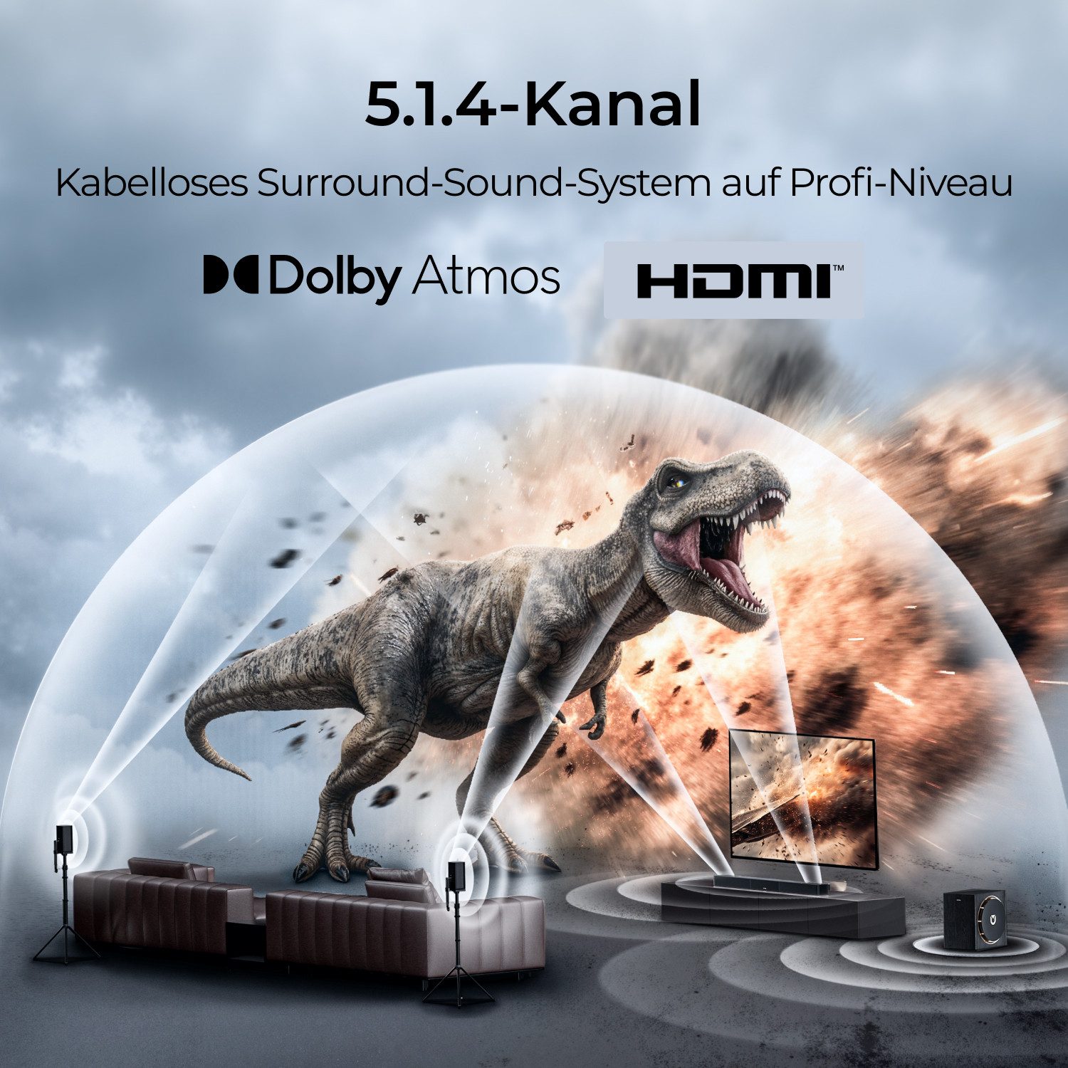 Ultimea Skywave Series 5.1.4 Soundbar 5.1.4-Kanal Dolby Atmos (760 W, 360° SurroundX Audio, Verlustfreie Audioübertragung, Dolby Atmos)