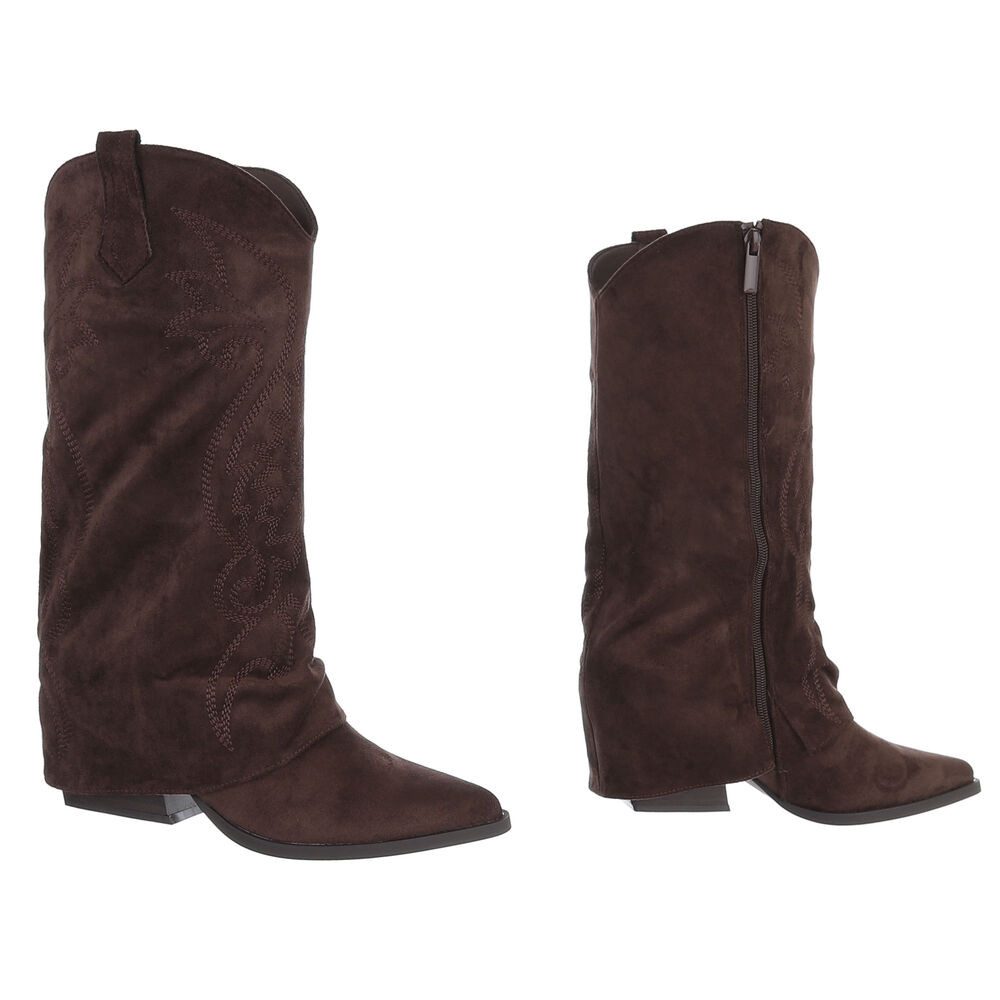 Ital-Design Damen Westernstiefel kniehoch mit Blockabsatz Westernstiefel (92299868) Blockabsatz Stiefel in Braun – Bild 4 von 5