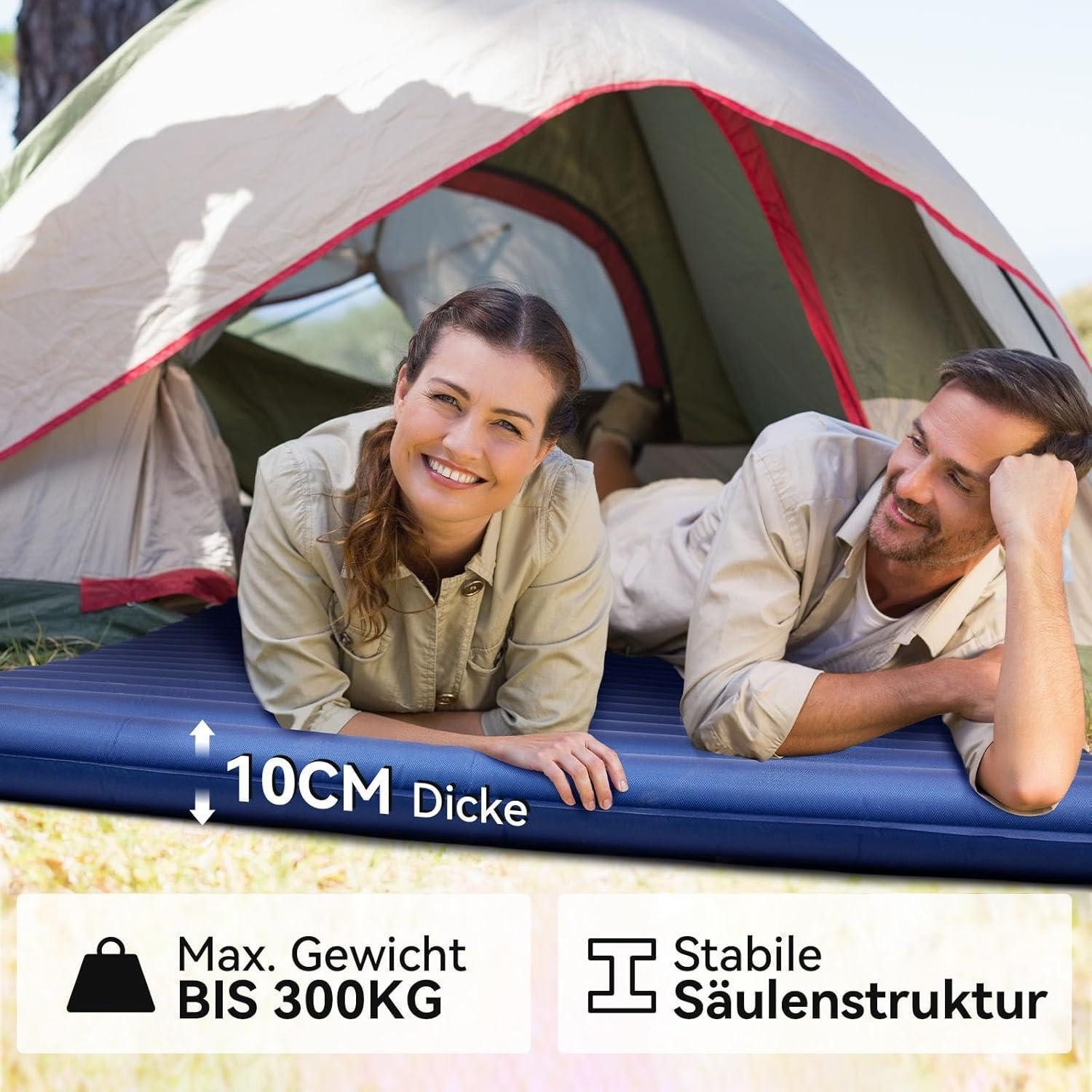 LuxusKollektion Campingstuhl Isomatte 2Personen Ultraleicht Navyblau 140x200cm Mit Fußpumpe