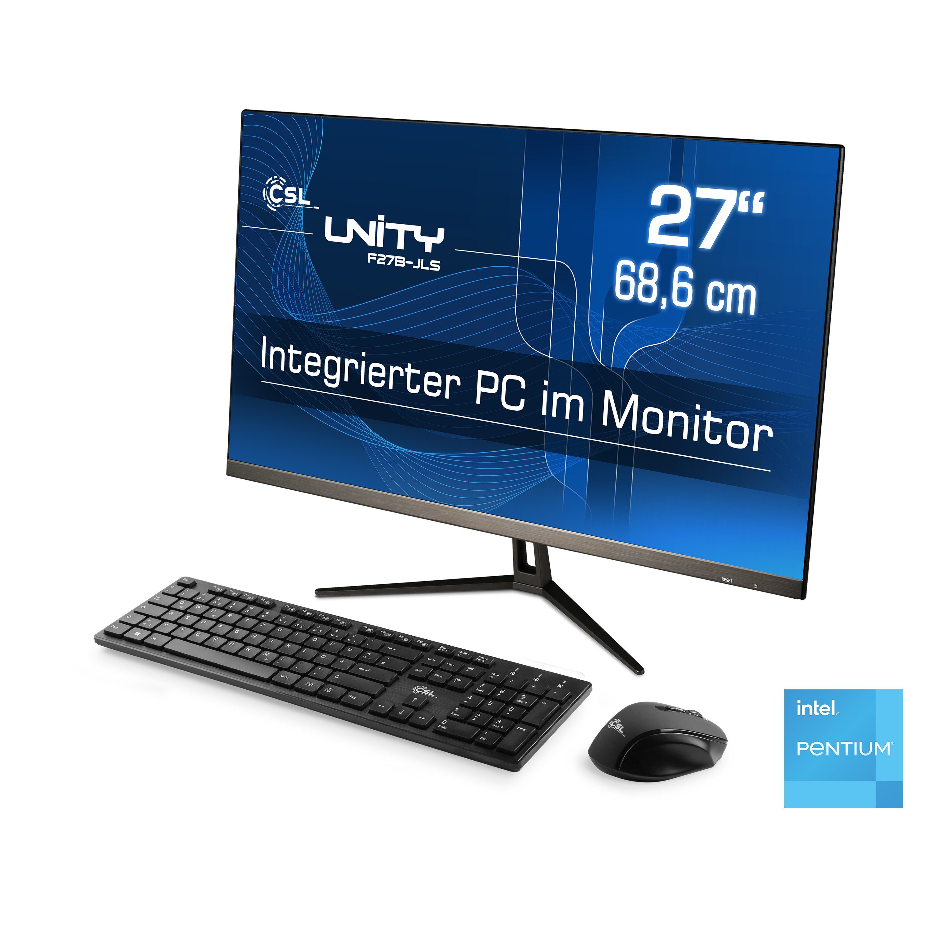 CSL Unity F27-JLS Pentium PC (27 Zoll, Intel® N6000, Intel® UHD Graphics, 8  GB RAM, 256 GB SSD, passiver CPU-Kühler)