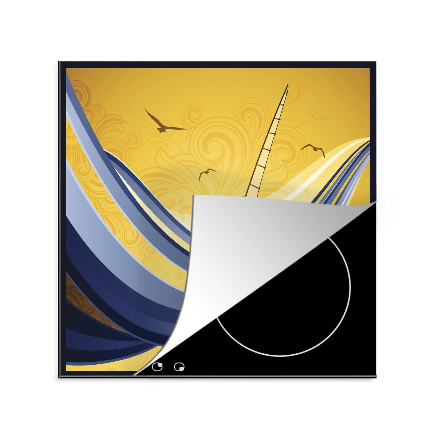 MuchoWow Herdblende-/Abdeckplatte Eine Illustration von jemandem, der auf den Wellen windsurft, Vinyl, (1 tlg), 78x78 cm, Ceranfeldabdeckung, Arbeitsplatte für küche