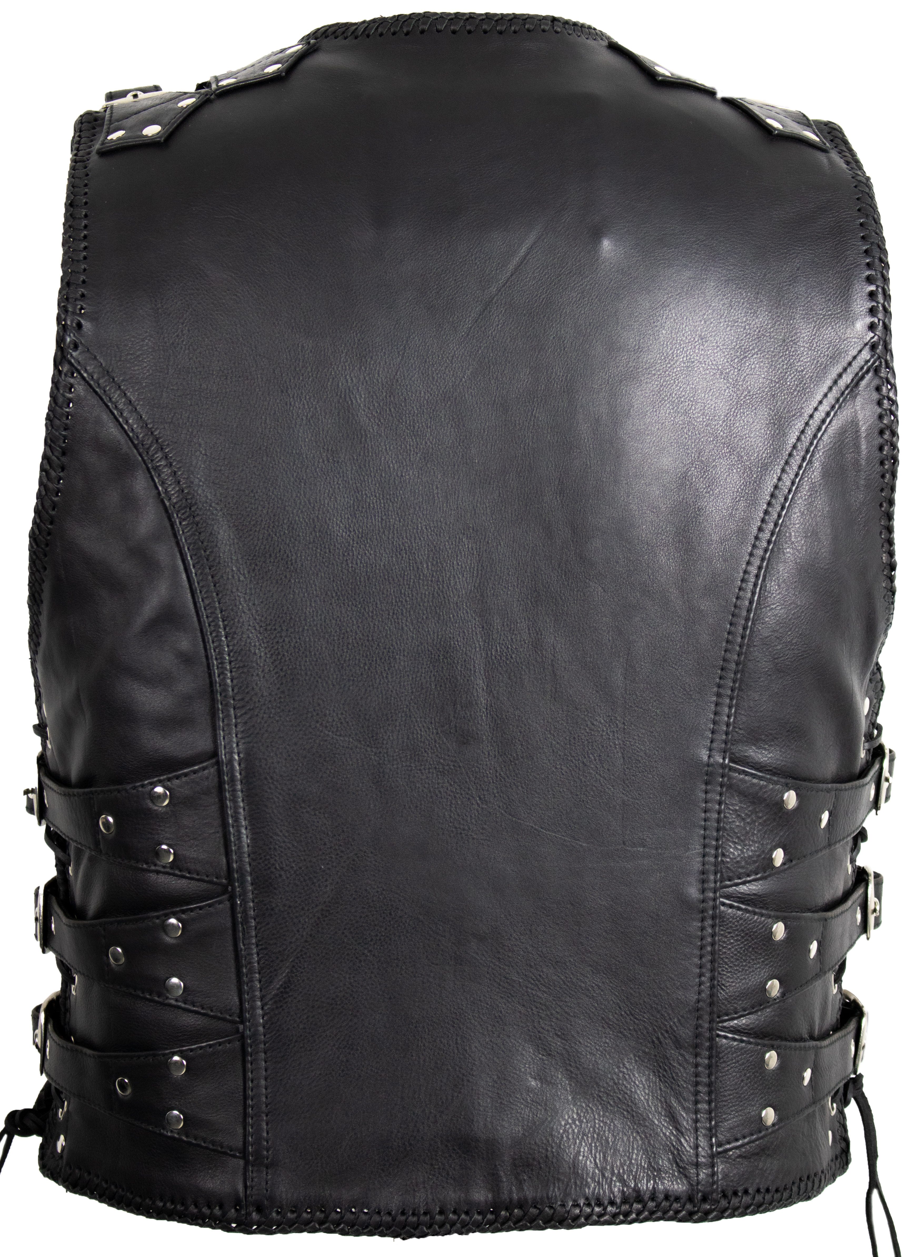 MDM Lederweste Herren Biker Schnallen Lederweste Kutte Biker Karabiner Weste