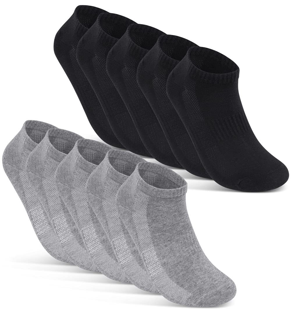 sockenkauf24 Sneakersocken 10 Paar Damen & Herren "Premium Sneaker Socken" Atmungsaktiv (5xSchwarz 5xGrau, 43-46) mit Mesh-Streifen ohne drückende Naht Baumwolle - 16510 WP