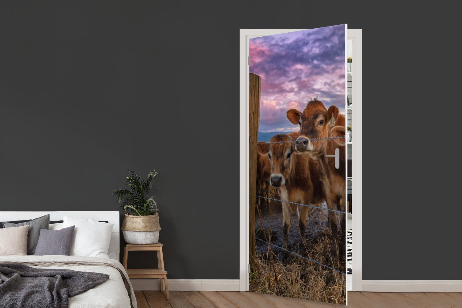 MuchoWow Türtapete Kuh - Tiere cm - Matt, Fototapete für bedruckt, (1 Tür, Kühe, 75x205 Türaufkleber, St)
