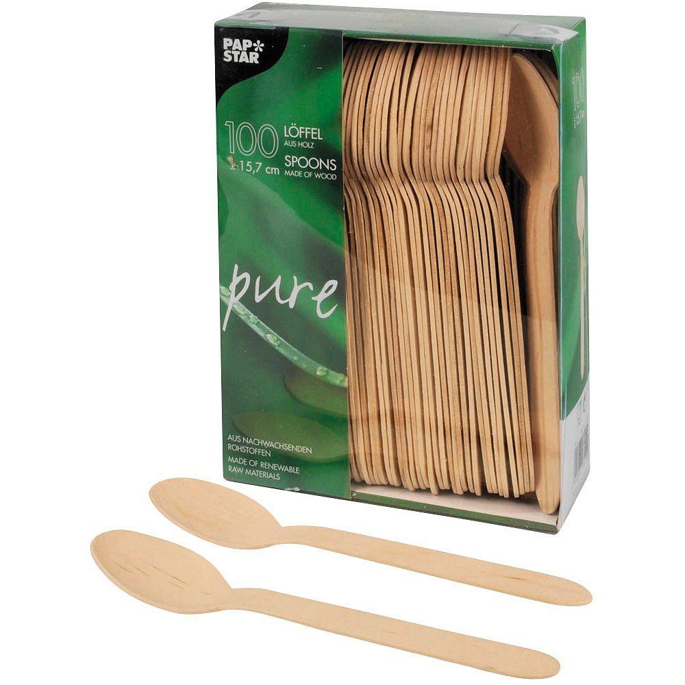 PAPSTAR Einweglöffel 100 Löffel Holzlöffel "pure" 15,7 cm (100 Stück)